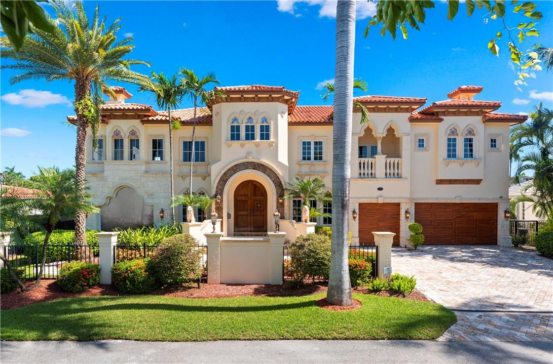 Timeless Tuscan elegance with 100 feet of  deepwater water (dock up to 80ft yacht). This immaculate & welcoming residence features soaring ceilings & abundant natural light. Enjoy perfectly balanced formal entertaining areas & a surprisingly open great room with gas fireplace & wet bar. Chef's kitchen features gas stove, side by side Sub Zero refrigerator, Bosch dishwashers, large Island with additional sink, custom Luxor cabinet. First floor also includes Elevator, water facing home/office/media room, bedroom suite, guest bathroom oversized 3 bay garage/ high ceilings. Second floor master with sitting room and balcony overlooking the water & 3 en-suite bedrooms, expansive lounge/clubroom, laundry room & additional full bath. Extensive covered terraces & gazebo. Move-in ready!
