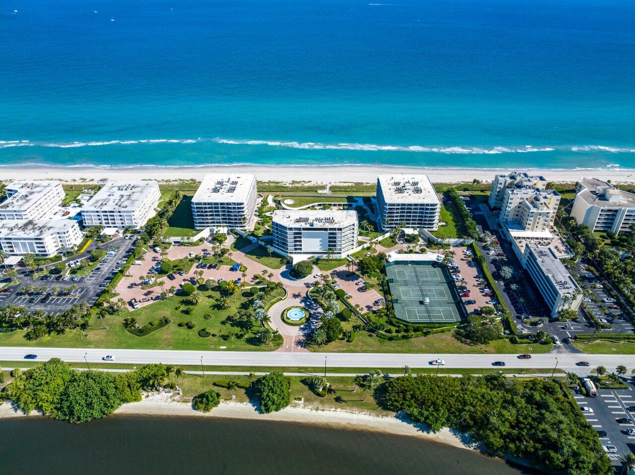 Elegant 3 bedroom, 3 bath lanai apartment with an oversized outdoor patio and private stairs to the pool and beach. This property has been renovated with impeccable taste and is a one of a kind gem! there is access from every room onto the enormous lanai terrace which combines spectacular outdoor living and entertaining areas with ocean and Intracoastal views. Beach Point is located on 10+ oceanfront acres with 800' of private beach. There are 3 har-tru tennis courts, fitness Center, 24/7 Doorman and 1 car garage parking. Located 12 minutes from the center of Palm Beach and 15 mins from PBIA.