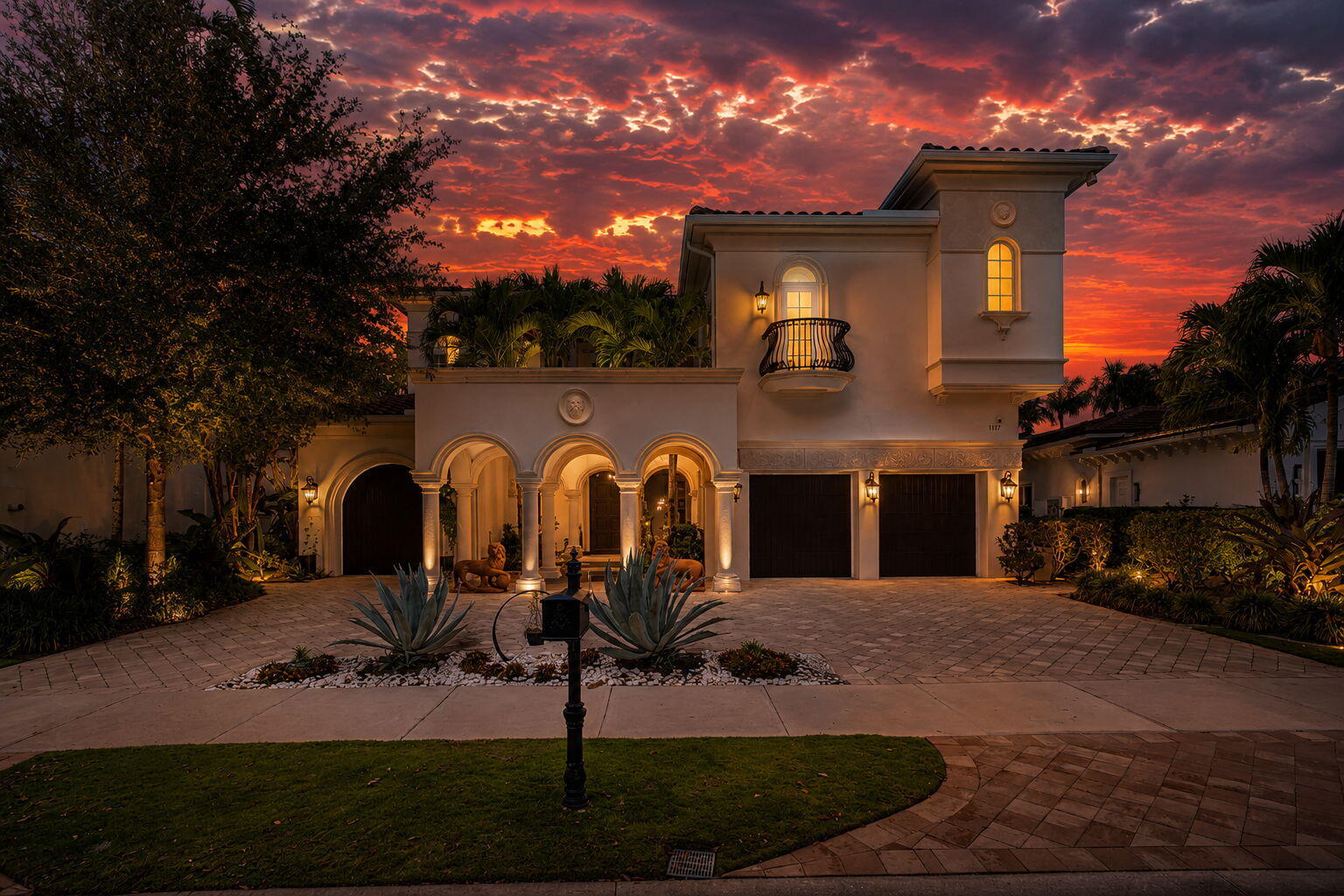 Stunning estate home with spectacular golf course views, ideally situated within the prestigious Golf Estates of Old Palm Golf Club. This meticulously renovated two-story residence offers 4 bedrooms plus a private office, 4 full bathrooms, and 2 half baths—including an elegant powder room—across more than 5,500 square feet of refined living space. Designed for both comfort and sophistication, the home features a 3-car garage, private elevator, whole-house generator, newer roof (2023), several newer A/C systems, and full impact windows and doors. Upon entry, this sophisticated residence exudes timeless elegance with marble flooring and refined architectural details throughout. The expansive gourmet kitchen is a true centerpiece, featuring a large separate island, dual sinks,  and an array of custom cabinetry, complemented by premium appliances including a Sub-Zero refrigerator and Viking appliances. The kitchen flows seamlessly into formal living and dining spaces ideal for entertaining. Custom built-ins and thoughtfully curated finishes elevate every room, while the renovated and reimagined guest bedrooms provide stylish and comfortable accommodations. An extensive security system, including high-definition video cameras, offers added peace of mind. The outdoor living experience is equally impressive, showcasing a resort-style pool and spa enhanced by a new travertine pool deck, new pool heater, and salt cell system, along with a fully equipped summer kitchen. The space is surrounded by lush, professionally landscaped grounds that create a private and serene setting overlooking the golf course.  A must-see to truly appreciate the remarkable updates, craftsmanship, and breathtaking views this home has to offer.