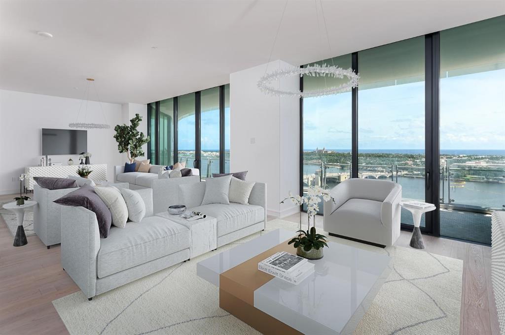 Spectacular 3BR/4.1BA plus library condo in the sought-after Bristol Condominium. This light-filled unit features beautiful marble and hardwood flooring throughout, high ceilings, and floor to ceiling sliding glass doors with breathtaking views of the ocean, Intracoastal waterways, and Palm Beach Island. Elevator opens to private entry foyer. Gourmet chef's kitchen with top-of-the-line appliances, Snaidero cabinetry, and large island. Spacious great room leads to large waterfront balcony. Beautiful owner's suite features sitting area, dual closets and baths, and gorgeous water views. The Bristol features exceptional amenities including two spas, salon, fitness center, outdoor terraces perfect for al-fresco dining, stunning club lounge, large swimming pool overlooking the Intracoastal, dog park, and so much more. The Bristol also offers concierge, car service, gated entry, and 24-hour valet and doorman.