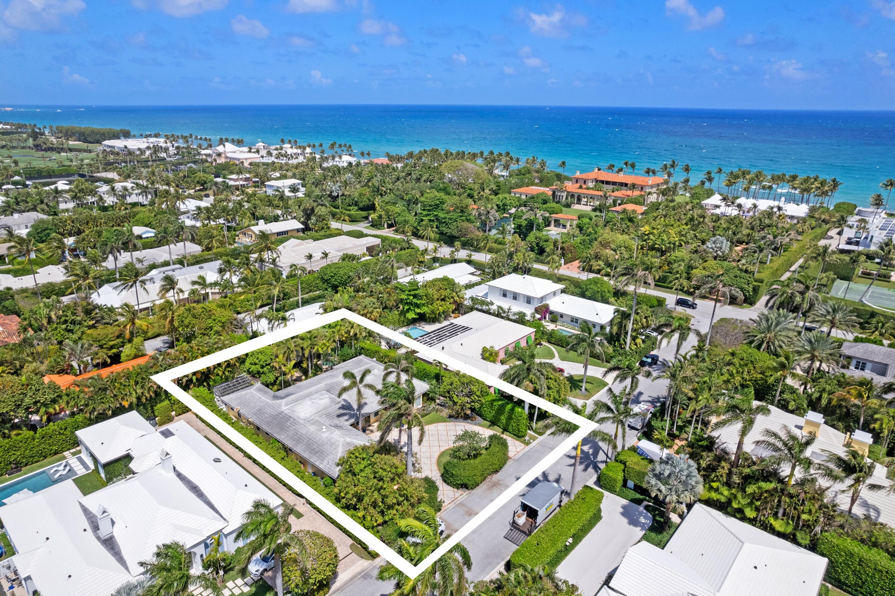 Bermuda style ranch home on a large 14,680 sq. ft. lot. The home was built in 1962, and is over 4300 sq. ft. The home was updated, and can be enjoyed by the new owner until the renovations begin. The home is all CBS construction, with  impact glass doors and windows. The location is not too far north of town, close to the Beach Club, and PB Country Club. Beach access is less than 300 ft. away. A perfect location to build your dream home, or to renovate the existing home.