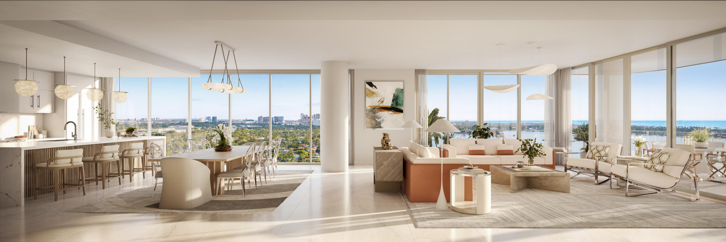 Residence A at Maison d'Or offers an elevated waterfront lifestyle along South Flagler Drive, blending refined contemporary design with expansive Intracoastal and Palm Beach Island views. Designed for indoor-outdoor flow, this residence features expansive terraces,  floor-to-ceiling glass, and a gracious open-concept great room that captures both sunrise and sunset light.  The well-appointed interior includes a chef-inspired kitchen appointed with Sub-Zero and Wolf appliances, premium European-style cabinetry, quartz countertops, and elegant finishes throughout. The primary suite serves as a private retreat with dual walk-in closets and a spa-inspired bath featuring imported marble and porcelain details.  Additional guest accommodations provide comfort and flexibility for visiting family and friends.  Maison d'Or is an ultra-luxury boutique waterfront condominium with only 39 owners offering a highly curated residential experience with anticipatory services and resort-inspired amenities. Residents enjoy access to an elevated pool deck overlooking the Intracoastal, fitness and wellness facilities with steam and sauna rooms, club lounge spaces, private dining areas, wine storage, guest suites, and concierge services, all moments from Palm Beach Island, Worth Avenue, Downtown West Palm Beach, and the city's premier dining and cultural destinations.