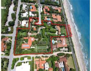 Rare, more than 4-acre oceanfront compound in the heart of Palm Beach's estate section. Two main residences: 5,541SF oceanfront residence by Addison Mizner and 12,712SF Wyeth-designed residence, plus three staff/guest houses.
