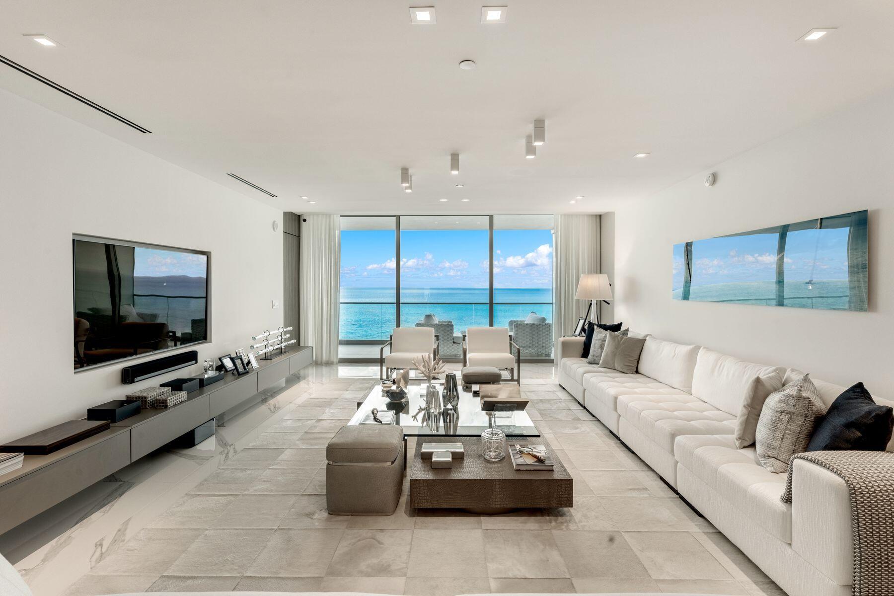 Located in the exclusive Oceana Bal Harbour, this beautifully finished 3-bedroom, 4.5-bath residence offers 3,264 sq ft of living space, with service area with its own full bathroom. Step off your private elevator directly into the unit, which was professionally decorated with high-end finishes. The primary bedroom features stunning ocean views. The unit also includes two balconies—one facing east for sunrise ocean views, and another facing west to enjoy sunset views over the intracoastal. The open kitchen flows into the family room, creating a great space for both everyday living and entertaining. There's also a formal dining area for special occasions. A perfect blend of space, comfort, and luxury in one of Miami's most sought-after buildings.