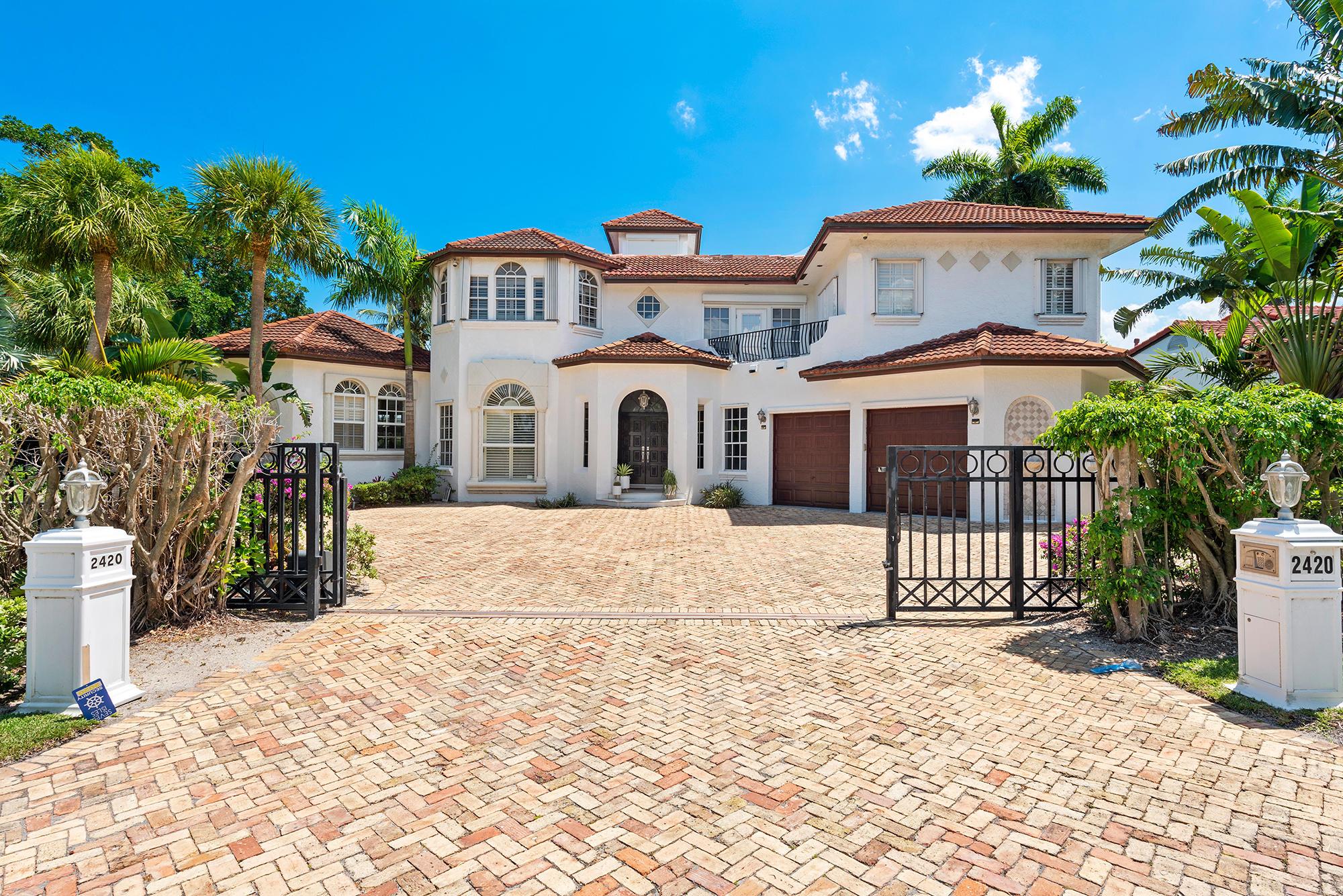 Deepwater access for Mega Yacht!  154' of water frontage on this almost 1/2 acre double lot in extremely desirable Seven Isles.  Amazing opportunity for you to update this home to your taste and specifications.  Newer concrete seawall and composite dock with a total of 180 amp service, 16000lb boat lift.  Spacious fully gated home with high ceilings, VIP Club room with custom bar and builtins.  Over 6800 sq ft. of A/C space.  Great features include multiple fireplaces, custom library, observation deck on third floor, expansive kitchen.  Owner has started updates with new flooring on second floor and updated bath.  This home is loaded with Charm and lots of parking and green space. Private pool and spa.  Dont miss this chance, close to Las Olas, beaches, shopping and incredible lifestyle.