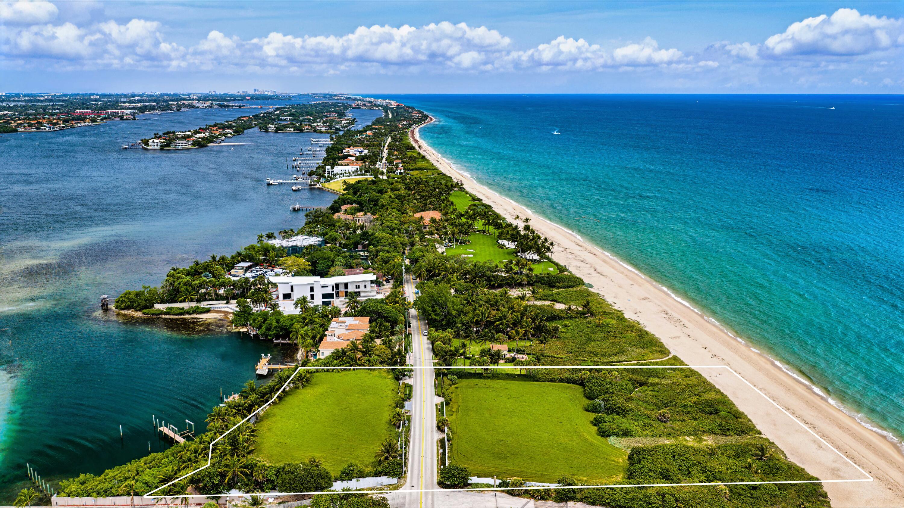 Perched at the very tip of Manalapan, 4000 & 4020 S. Ocean Boulevard represents a one-of-a-kind opportunity to create an iconic ocean-to-lake estate in one of America's most exclusive enclaves. Spanning an extraordinary 3.14 acres with an impressive 236+/- feet of direct Atlantic Ocean frontage, this trophy corner parcel offers panoramic water exposure stretching seamlessly from the Atlantic Ocean to the Intracoastal Waterway.  Positioned on one of South Florida's most desirable stretches of coastline, the property presents a once-in-a-lifetime canvas to develop a world-class legacy compound of uncompromising caliber. With its prominent corner position at the southern tip of Manalapan, the estate enjoys unmatched water vistas in almost every direction - a unique amenity reserved for only a select few prestigious properties and private islands.   Just moments from Palm Beach island, residents enjoy effortless access to renowned destinations including Eau Palm Beach Resort & Spa (featuring the newly opened Nobu), elite private aviation, championship golf, luxury marinas, and the world-class shopping, culture, entertainment, and dining of Palm Beach. Whether taking a quick helicopter transfer to Miami, enjoying dinner on Worth Avenue, or retreating to the serenity of your own private beachfront sanctuary, this address delivers an unrivaled lifestyle defined by convenience, exclusivity, and endless water views.   Properties of this magnitude rarely become available. 4000 S. Ocean Boulevard is more than land, it is the chance to build a landmark estate that will stand among South Florida's most significant waterfront residences for generations to come.