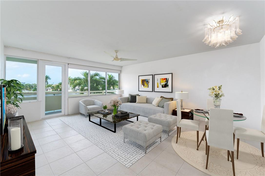 Absolutely stunning unobstructed direct Intracoastal views from every room! Located in the most coveted stack in the Coral Ridge Towers Complex, apartment 205 has the kind of views you dream about. Some photos have been virtually staged for marketing purposes. Enjoy the boat parade every day. This spacious 1120 square feet, 2 bedroom 2 bathroom apartment feature hurricane impact windows and french door. Great Amenities include a resort style 30 x 60 heated pool, a picturesque garden area on the Intracoastal, gym, library, and community room. Located between the ocean & the Intracoastal waterway. Walking distance to the beach, restaurants, grocery store, post office & water taxi. Association states one buyer must be 55 years old. You will love living here!