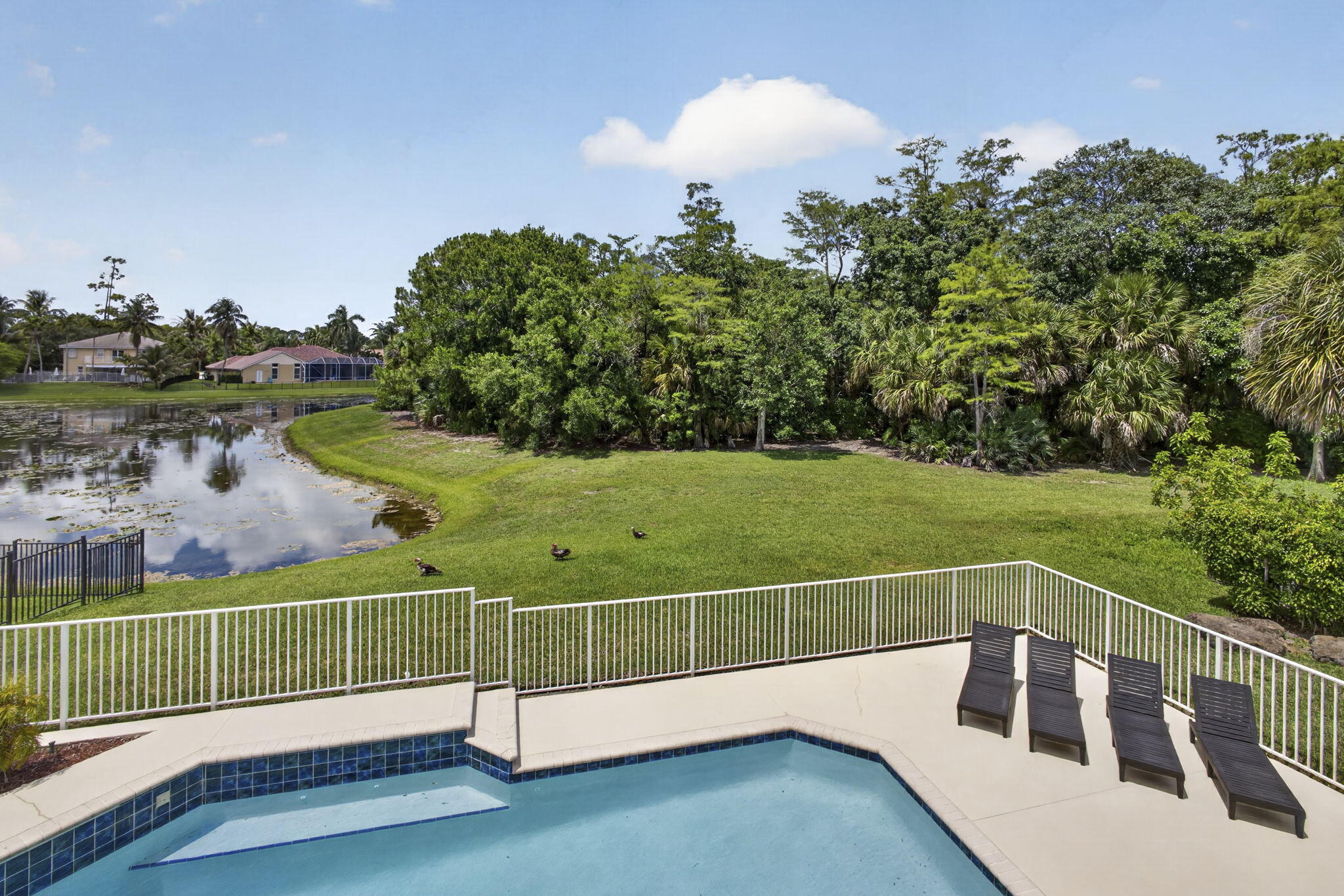 Beautifully remodeled 5-bedroom, 4-bath pool home situated on an oversized 1/3 acre lot with stunning lake and nature preserve views. This move- in-ready  residence features spacious living & family rooms, separate formal dining room, stylish updates throughout, and elegant plantation shutters that enhance both charm and privacy. Enjoy a sparkling pool, expansive outdoor living spaces, and a backyard setting perfect for relaxation and entertaining. Located within a desirable gated community and close to top-rated Binks Elementary and Wellington Landings Middle schools, this home offers the perfect blend of luxury, comfort and convenience. Minutes to all equestrian venues.