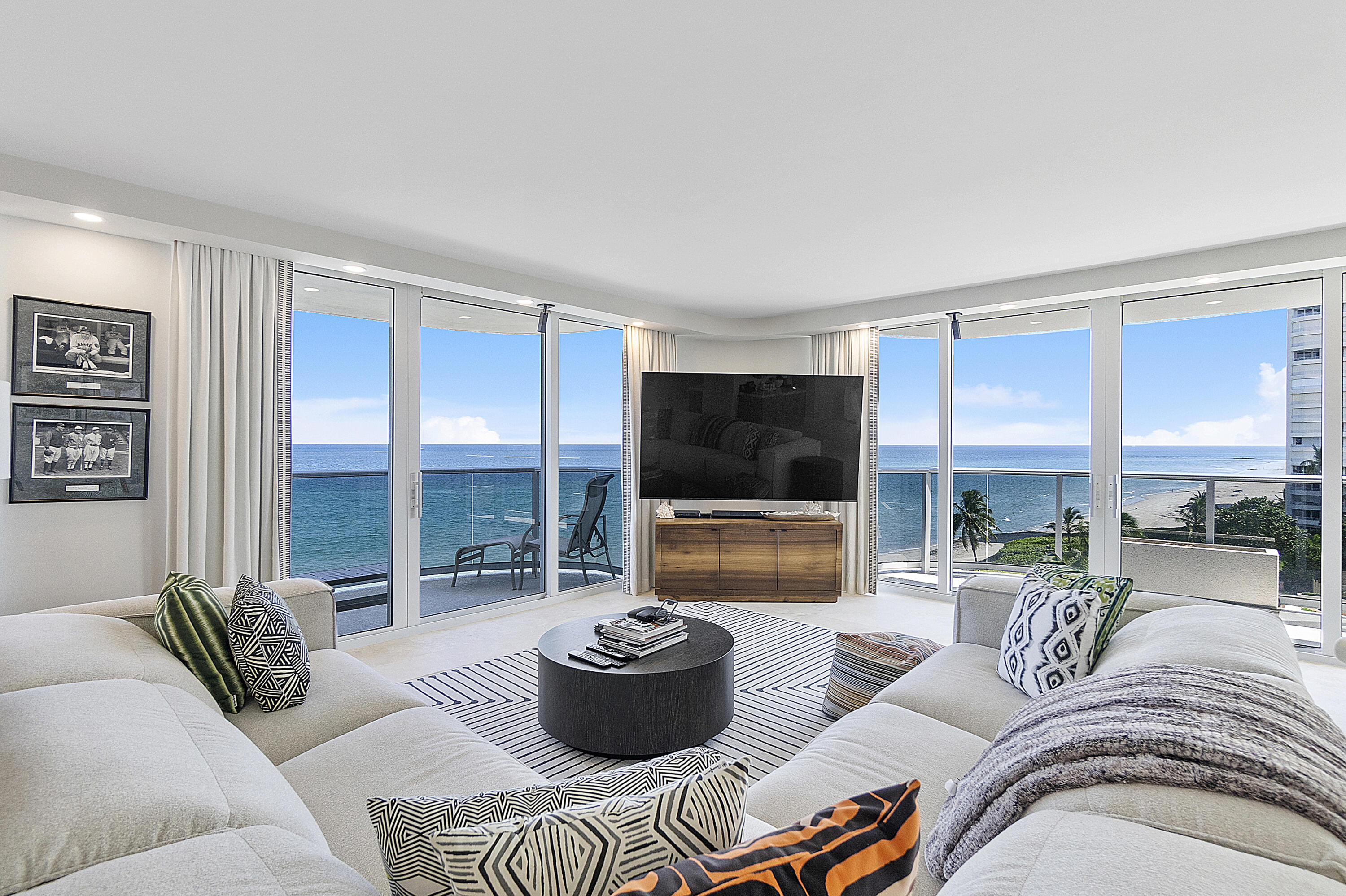 Come live at the elegant Beresford - a boutique luxury Condo building situated directly on the sand . RARELY available SE corner with expansive ocean and intercoastal views from every room. Sumptuously renovated 3 bed/ 3 bath condo with 4 balconies showcasing the views. Chefs kitchen, designer built-in wet bar with lighted cabinets, wine cooler, and ice maker, and custom drapery with electric blinds. Relax in the astonishing 14 ft master shower complete with steam, custom lighting, music & aromatherapy. Only 4 units per floor.
 Building has undergone extensive renovations, with a breathtaking  new lobby, new pool and  sundeck.
All concrete restoration and building painting has been completed. All new compliance conditions have been met.No special assessment!