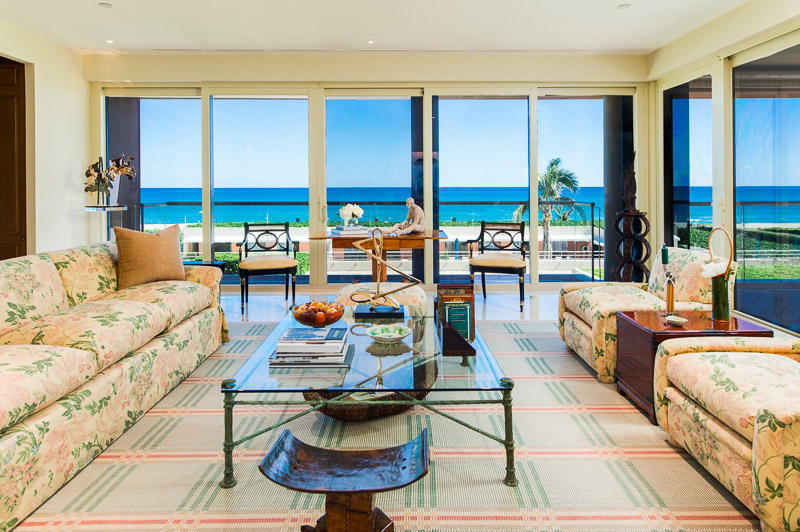 Enjoy spectacular direct ocean views from this 3-bedroom, 3 and a half bath condominium located at the prestigious Two North Breakers Row. The 3,322 +/- square foot apartment has floor-to-ceiling doors and windows facing the ocean, as well as multiple balconies with glass railings that do not obstruct the tranquil water views. The apartment also comes with a poolside cabana offering a relaxing air conditioned space with a full bath, small fridge, and a living space with sliding glass doors leading out to the pool terrace. Two North Breakers Row is a full service building with garage parking, a full time manager, doorman, guard house, security, pool, beach, gym, card room, storage, and a party room with kitchen.