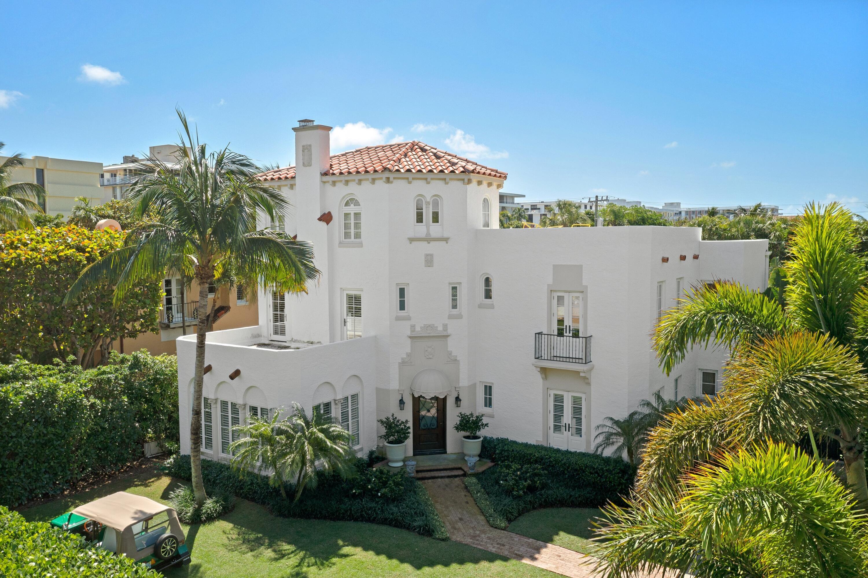 Welcome to 130 Brazilian Avenue, a newly renovated designer masterpiece boasting an elegant three story tower that embodies the classic Mediterranean Revival style. This estate residence is situated in the heart of town within the prime ocean block. Architecturally beautiful with charm intact, the primary residence offers a tranquil and serene environment from which to enjoy the ocean breezes. On an oversized lot the main residence, which has been thoughtfully re-designed, features four bedrooms, with partial ocean views from the cupola bedroom suite roof deck. The home offers distinct, significant details including arched windows, stone medallions, barrel tile and wrought iron railings. The two-story guest house offers two additional bedrooms and gym. The grounds include an elegant pool and generous patio area that is perfect for entertaining. This magnificent estate is a few short blocks to Worth Avenue and all that beautiful Palm Beach has to offer.