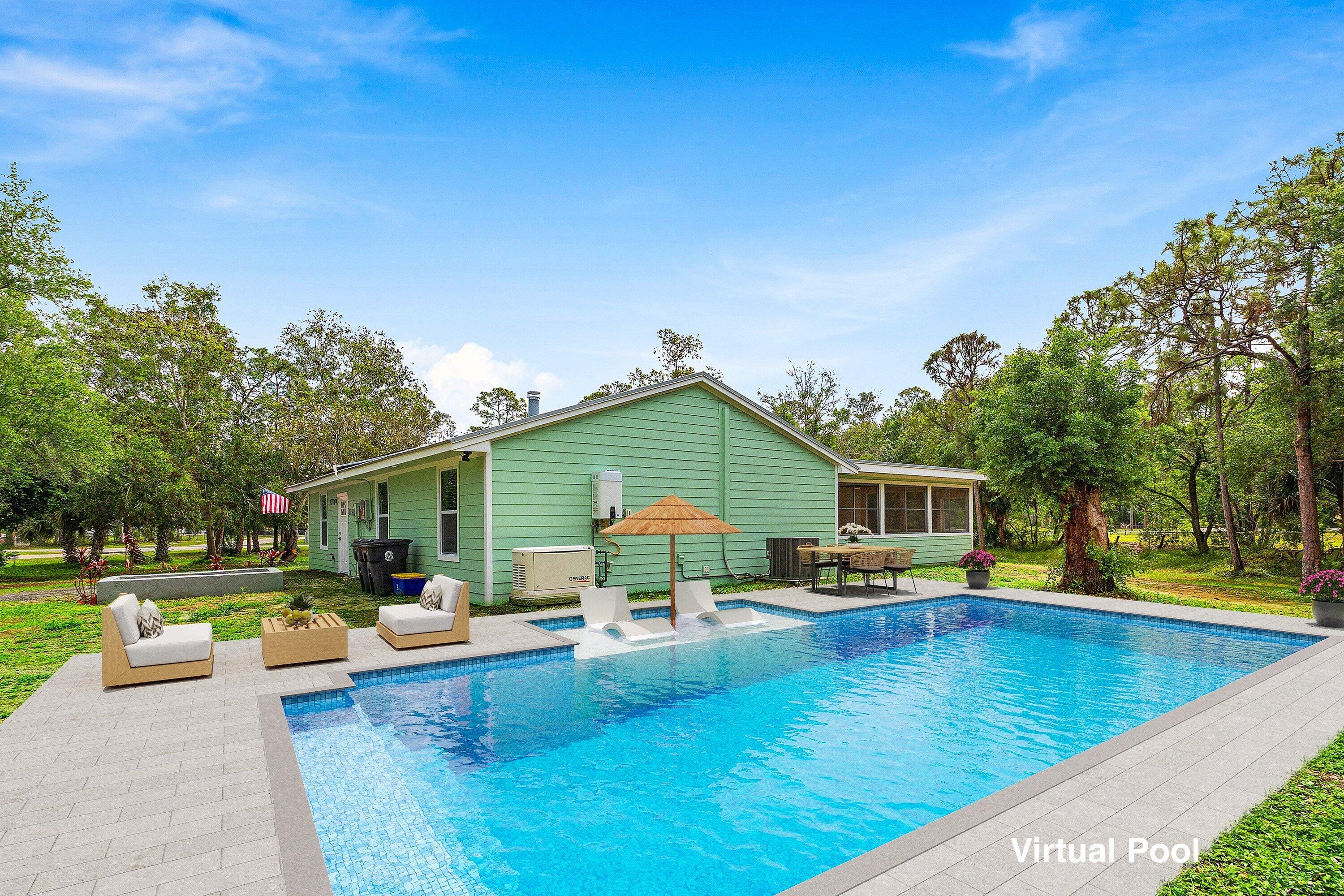 WELCOME HOME This like new and well-appointed key west style home is resting on a premium 1.88 acre oversized lot and boasting (4) true bedrooms, (2) full baths, modern updating, luxury upgrades, plus; 2023 metal roof, 2023 hurricane impact windows throughout, 2023 solar panels, 2024 whole house 22KW Generic generator, 2023 AC system and ductwork, 2023 tankless water heater, 2023 Icynene insulation, 2024 LP 500 gallon propane tank and this beauty is in a superb location on a paved road! ENTERING the convenient circular driveway, you will discover that this rare find is resting on a high and dry lot with no pond. Then you will be met by the covered front patio that bring you inside where you are greeted by a freshly painted interior and lovely color palette, 2023 luxury waterproof (CLICK) vinyl flooring throughout, high-end flat wall finish and spectacular 21' x 9' 2023 kitchen featuring: custom 42" cabinetry with vented commercial grade range hood, soft close cabinets and drawers, spacious 11' x 3' island with five person bar, electric, microwave, quartz countertops, 2024 stainless steel appliance package, (2) extra-large pantries, gas or electric connection for oven and quaint breakfast nook. PASSING THROUGH you will find a modern feel, living/dining room with a relaxing wood burning fireplace, dynamite split floor plan with dual primary suites, multiple walk-in closets, built-in desk, convenient 19'x9' under AC laundry room equipped with washer, dryer, 11'x3' folding counter, cabinetry, utility sink and large closet/pantry and you will discover stepping into the very spacious 32' x 18' Forida room windows galore, loads of natural lighting and abundant green space views. PLUS, it could (easily) be converted into 576sqft under AC with a mini split. BONUS the owner is offering a new mini split at wholesale cost to the buyer for approximately $2K and this gem is move in ready! STEPPING OUTSIDE brings you into a your very own private oasis... Pergola with brick paver patio, charming 11' x 20' matching shed, high and dry oversized lot with no pond and countless mature trees such as; white oak, live oak, rainbow eucalyptus tree, sable palms, orchid tree, triple robellini palms, pine trees and many others. Simply, a perfect space for quiet time, cozy fires, family gatherings, entertaining and enjoying Florida living at its best. HELLO EXTRAS, SAVINGS, PEACE OF MIND & CONVENIENCE New fans, fixtures, and systems throughout, countless green energy efficient features, average monthly electric bill ONLY $40 - $50.00, new water filtration and well pump, outside gas grill hookup, 2023 electrical panel, concrete septic tank, all flooring includes additional waterproof barrier, whole house generator ensuring uninterrupted power supply, built for efficiency, luxury and durability, convenient sidewalk and a 2023 Zip System Sheathing and 2023 hardie board/fiber cement that is boasting an impressive 19R siding value and offers superior durability, fire resistance, and low-maintenance protection for homes. Engineered for climate, it resists damage from moisture, pests, rot, and winds up to 130 mph. It also offers high aesthetic appeal with wood-like textures and so much more! LOCATION LIFESTYLE FREEDOM The Acreage is located in Palm Beach County, which is home to one of Florida's best public-school systems and some of the country's most rigorous public magnet and private schools in the nation as recognized by U.S. New & World Report, the New York Times and sitting just a few miles away from the Palm Beach State College. And from your own yard residents can enjoy year-around farm-to-table living, taking classes in the community and learning about the full spectrum of food production and healthy eating. Along with, this gem is just minutes to everything one could possibly desire; shopping and dining just around the corner and nine quaint parks with countless year-round outdoor activities such as; free concerts at the community amphitheater, play grounds and picnic areas with grill pavilions, fishing, skate and equestrian parks, fitness and equestrian trails, football, baseball and soccer fields, tennis, basketball, volleyball and racquetball courts and is located just minutes to everything one could possibly desire; Florida's Turnpike, I-95, Palm Beach international Airport, arts, entertainment, world class equestrian shows and facilities, beaches, theater, golf, business and economic development, education, green living and countless activities for all ages, Simply, the best of everything and your perfect Florida retreat. COME EXPERIENCE THE DIFFERENCE Breathe in the fresh country air, enjoy the peaceful surroundings, and discover why The Acreage is one of Palm Beach County's most sought-after communities. Build a pool, shop, guest house and bring your toys, pets or just about anything your heart desires... The possibilities are endless and there is no HOA! Come and enjoy your life away from the hustle and bustle and your evenings gazing at the stars. Happy Home Hunting!