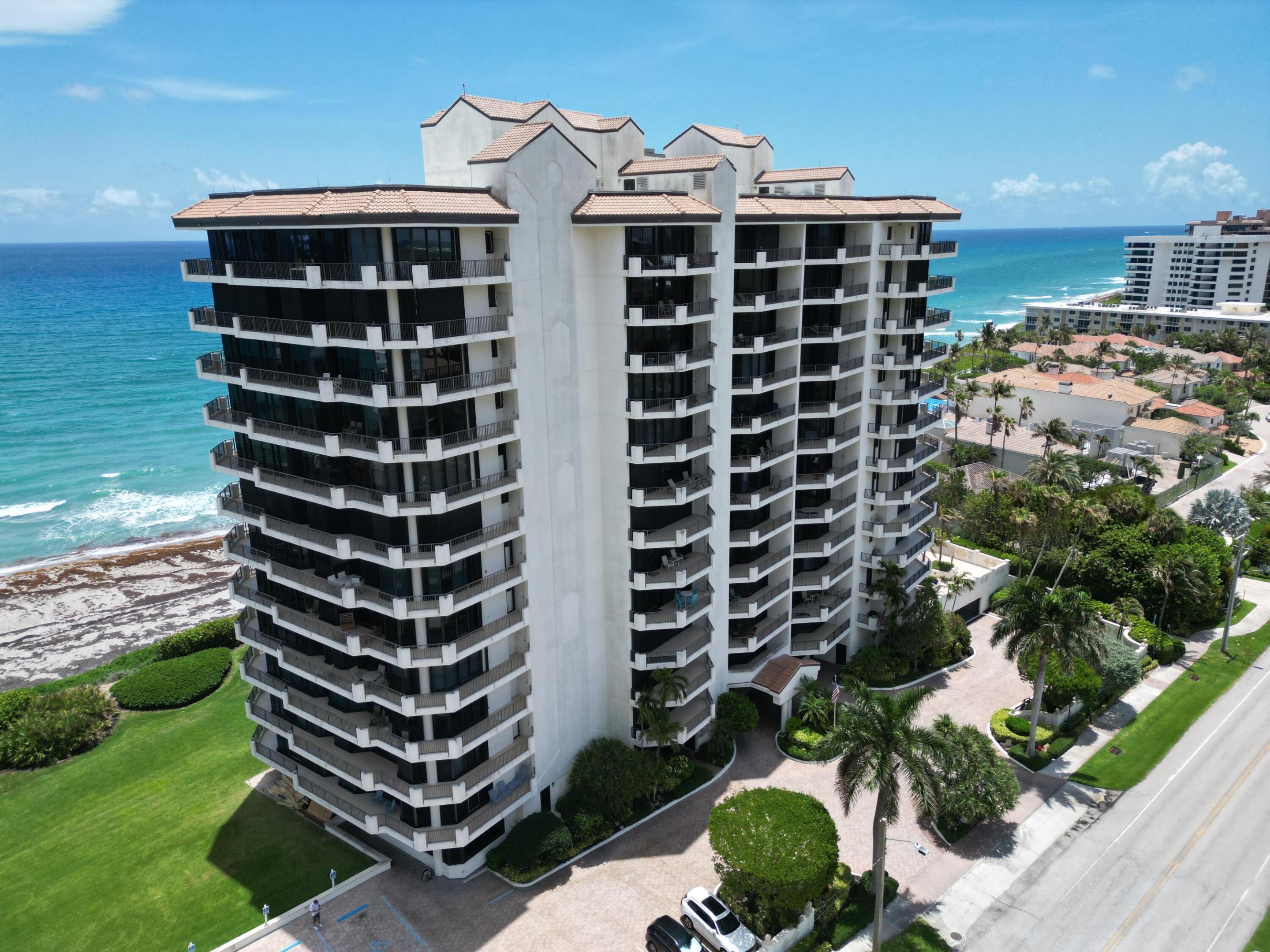 The Most Prestigious  Juno Beach Oceanfront Building. This Builder's Model, offers the Ultimate in Luxury Coastal Living with coveted southeast exposure and breathtaking panoramic views from sunrise to sunset.  This elegant residence features  3,893 total square feet  2,836 sq. ft. under air, private elevator entry, expansive open floor plan, 3 spacious ensuite bedrooms, 3 full baths plus powder room, volume ceilings, marble flooring, automatic blinds, and refined designer finishes. Enjoy a spectacular 1,200 sq. ft. wraparound terrace capturing ocean breezes and stunning views. Amenities include private beach, wine cellar, event room, gym, and 2 premium parking spaces, direct beach access only 50ft away. This was the original builders model for the entire building.   Walking distance to restaurants, Juno Pier, World renowned Turtle hospital.  25 minutes to West Palm Beach International.  The ultimate home or getaway.