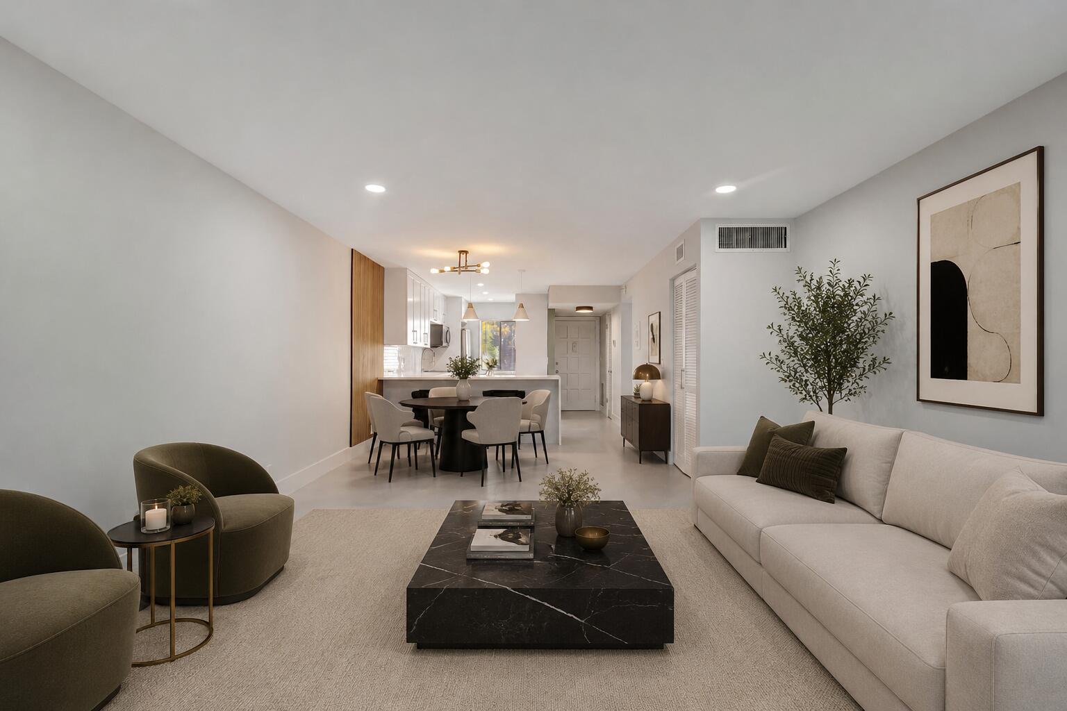 Beautifully renovated 2BR/2BA apartment featuring a bright open-concept layout designed for comfortable everyday living and entertaining. This move-in ready home showcases modern finishes throughout, including Calacatta quartz countertops, stainless steel appliances, stylish cabinetry. The spacious living and dining areas flow seamlessly to a private balcony, perfect for relaxing and enjoying the Florida lifestyle. Located in a well-maintained 55+ community offering a variety of amenities, including an elevator for added convenience. Conveniently situated near shopping, dining, beaches, golf, and major roadways. Don't miss this opportunity to own a tastefully updated home in South Florida. Schedule your private showing today! Photos 1, 16,19, 23 are virtually staged