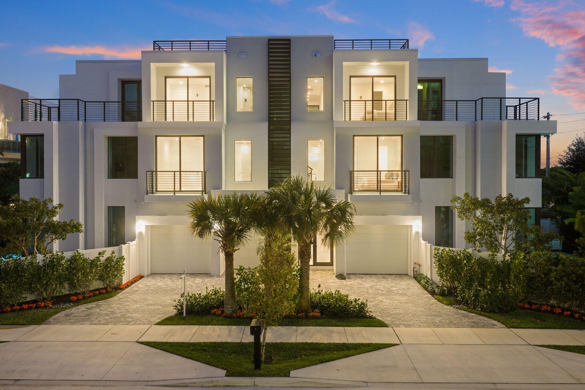 Staged, completed, and brand new—this exceptional luxury townhome is just two blocks from Atlantic Avenue in the heart of Downtown Delray Beach.  Introducing a truly rare offering: the largest residence within the exclusive enclave of Osceola Villas. This remarkable home embodies the ultimate coastal lifestyle, just moments from Delray Beach's acclaimed dining, sophisticated boutiques, vibrant nightlife, and pristine shoreline.  Designed for both refined everyday living and effortless entertaining, this expansive five-bedroom, five-and-a-half-bath residence spans multiple levels and is serviced by a striking glass-enclosed elevator. Elegant interiors showcase soaring ceilings, abundant natural light, and a dramatic skylight that enhances the home's bright, open ambiance.  Staged, completed, and brand new, this exceptional luxury townhome is just two blocks from Atlantic Avenue in the heart of Downtown Delray Beach.  Presenting a truly rare offering, this remarkable residence is the largest home within the exclusive enclave of Osceola Villas. Thoughtfully designed to capture the essence of refined coastal living, it is just moments from Delray Beach's acclaimed dining, chic boutiques, vibrant nightlife, and pristine shoreline.  Designed for both elevated everyday living and effortless entertaining, this expansive five-bedroom, five-and-a-half-bathroom residence spans multiple levels and is serviced by a dramatic windowed elevator. Elegant interiors are defined by soaring ceilings, abundant natural light, and a striking skylight that enhances the home's bright, airy ambiance.  At the heart of the home, the gourmet kitchen is both beautiful and functional, featuring a large island with a built-in wine refrigerator, gas cooktop, premium Miele appliances, generous cabinetry, and exceptional storage. Adjacent living and entertaining spaces flow seamlessly, while a dedicated club room with a built-in bar and an additional loft offer versatile spaces for gathering and relaxation.  Indoor and outdoor living are equally impressive. On the main living level, a private south-facing heated pool with a water feature creates a serene retreat with year-round enjoyment in the center of downtown. Above, the sprawling rooftop terrace elevates entertaining with the perfect setting for sunset soirées, al fresco dining, and evenings under the stars.  The primary suite is a true sanctuary, complete with dual walk-in closets, a built-in coffee bar, a tranquil sitting area, and a spa-inspired bath. Additional luxury features include side-by-side laundry, smart-home readiness, pre-wiring for electric vehicle chargers and motorized shades, and impeccable attention to detail throughout.  Parking is equally exceptional, with a two-car garage with lift potential, as well as a separate golf cart garage that perfectly complements Delray's relaxed coastal lifestyle. With no HOA and immediate occupancy available, this home offers both flexibility and peace of mind.  Architecturally designed by Shane Ames of Ames International Architecture, this distinctive townhome seamlessly blends sophisticated design, modern comfort, and an unbeatable downtown Delray Beach location.  The information published and provided, including but not limited to prices, measurements, square footages, lot sizes, features, finishes, and calculations, is subject to errors, omissions, or changes without notice. All such information should be independently verified. All parties should conduct their own due diligence to verify all information.