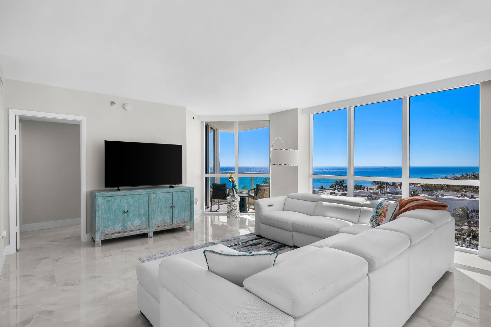 Live the ultimate coastal lifestyle in this beautifully curated 2 bedroom, 2 bath residence Fort Lauderdale Beach. Residence 907 welcomes you with Breathtaking Panoramic Ocean Views from the moment you arrive! Enter through your private elevator foyer into a Sun Filled open layout where Floor to Ceiling impact glass captures sweeping Atlantic and Intracoastal Views! Designer finishes & wraparound views that glow at Sunset create a Serene yet sophisticated retreat. The kitchen features Sub Zero and Miele appliances with imported Italian cabinetry, blending refined luxury with relaxed beachfront living. Enjoy five star amenities, 24 hour security, and premier dining just steps away. This is the one buyers wait for! Schedule your private tour immediately and secure your place in paradise.