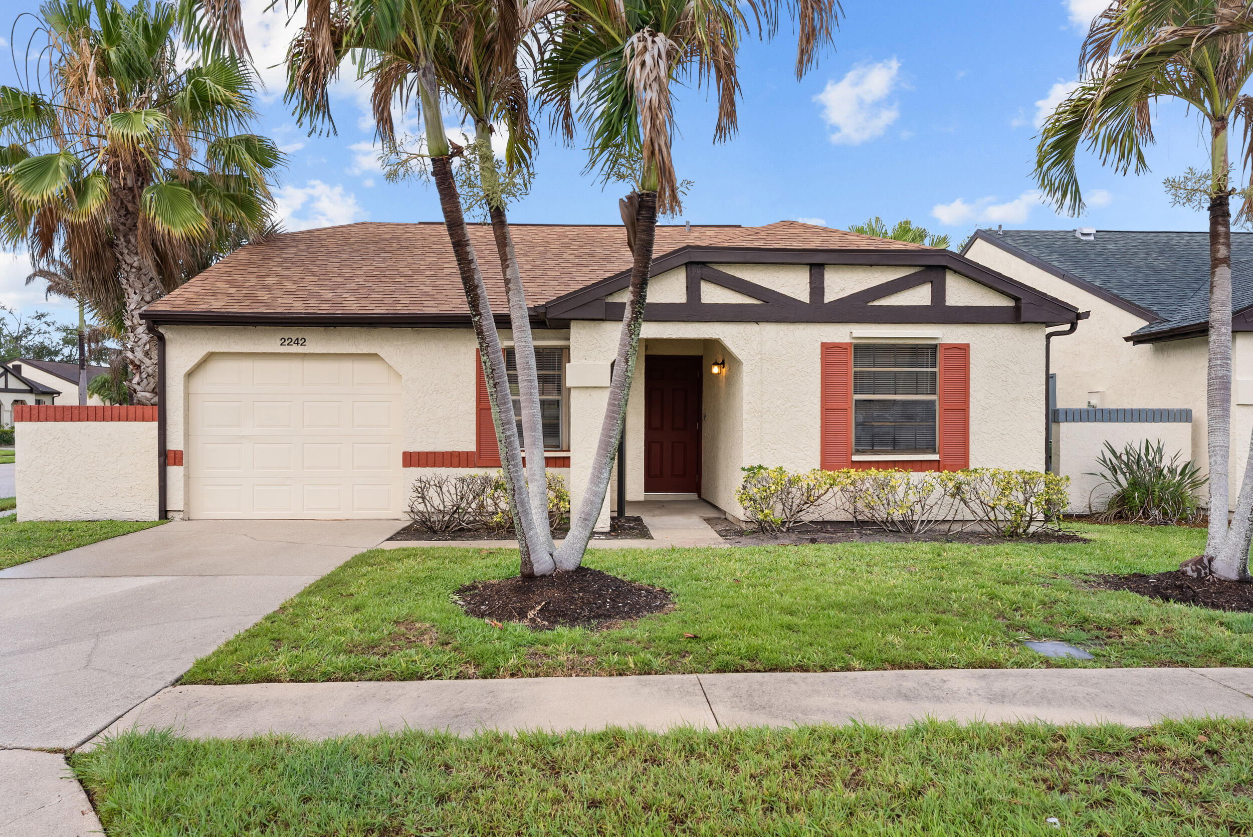 The closest home to the community pool in the subdivision; feels like having your own private pool. Charming corner lot 2bed/2bath home with a 1 car garage. Vaulted ceilings, new flooring in the primary bed/bath. Screened back patio. All major systems are new. Roof 2022, A/C 2023, Water heater 2019. Charming breakfast nook in the kitchen with wrap-around windows. Very functional kitchen with plenty of counter space and pass-through bar. A very safe,clean, quiet and well-maintained community.