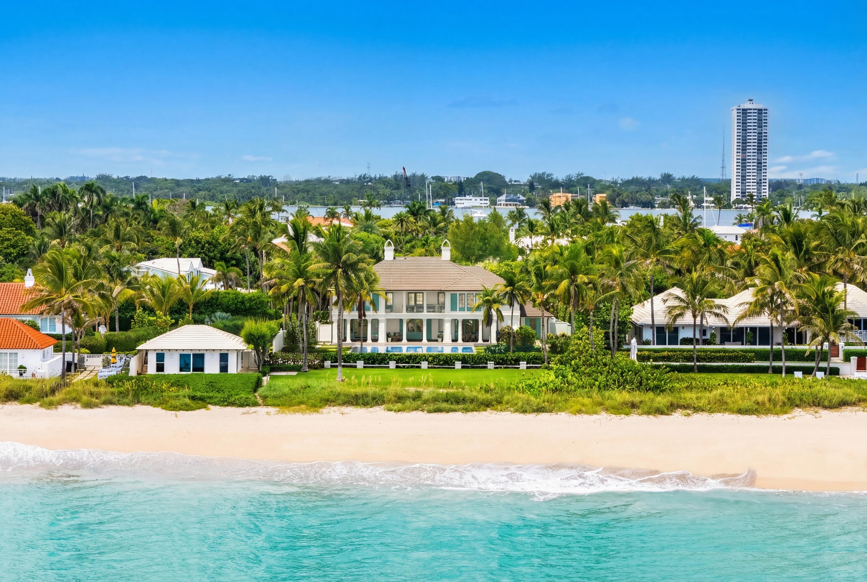 Nestled on a rare over half-acre oceanfront lot, this exceptional new construction home is situated on one of the most desirable ocean front stretches of Palm Beach Island, the prestigious North End. Known for its expansive beaches, this British Colonial estate occupies a .64-acre lot with 125 feet of breathtaking views over the clear blue Atlantic Ocean. This exquisite estate offers 7 bedrooms and 10 bathrooms within 5,637 square feet of interior space, totaling 7,012 square feet of living area. The home includes a basement with elevator access, a 2-car garage, and a heated saltwater pool complete with a jacuzzi spa. The rare oversized lot provides the potential to build additional +/- 5,000 square footage to suit your needs. Whether it's a guest house or tennis courts, the possibilities are endless.  The interior layout is thoughtfully designed with a secondary primary bedroom on the first floor, a formal dining room, a private study, and a gourmet kitchen equipped with a walk-in pantry. All spaces are accentuated by soaring ceilings and designer-grade finishes. The primary suite features dual walk-in closets, while the basement level offers adaptable space with a bathroom and laundry facilities, perfect for a wine cellar or exercise room.  This property represents a recent collaboration between the esteemed Harrison Design and M2B Homes, whose work has been highlighted in Florida Design. Their impressive portfolio includes Merrywood in Atlanta, Georgia, which won the 2020 Addison Mizner Award from the Institute of Classical Architecture and Art Florida Chapter and the 2021 Residential Design Award from the American Institute of Architects Atlanta Chapter.   This is a rare opportunity to own a brand-new oceanfront residence on a rare .64 acre ocean front lot along one of the most coveted stretches of Palm Beach Island.