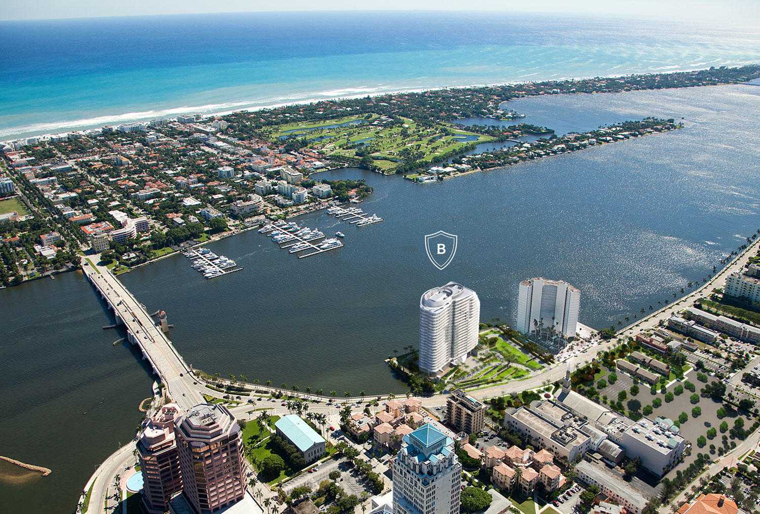 Iconic 25-story new development with unobstructed ocean/intracoastal view steps from Palm Beach. Flow-through residences offer dramatic ceiling heights, floor-to-ceiling glass, expansive balconies. Amenities include pools, salon, spa, gym, valet.