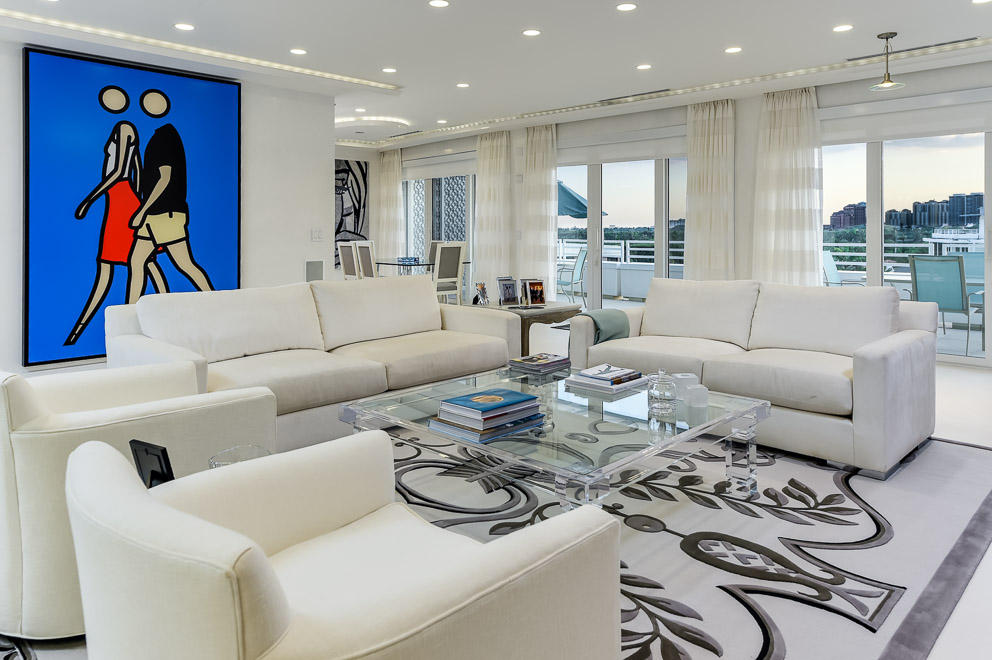 Modern Penthouse at Sun & Surf. This chic, well designed and superbly custom renovated 3/4.5 plus den with deep 1500 sf terrace can be yours for the upcoming Palm Beach season!  It is a one of a kind, and one of the most exciting condos ever offered in Palm Beach due to its unusual indoor/outdoor spaces and the quality of the renovation.  The 9’ceilings and well scaled living areas make the setting  impeccable.  With its airy, open feeling that takes advantage of the expansive city/sky and some ocean views, you will enjoy its many quality and tasteful details: venetian plaster walls, open top of the line gourmet  kitchen, marble floors, dual master baths, resort like pool area, ocean access and more.
