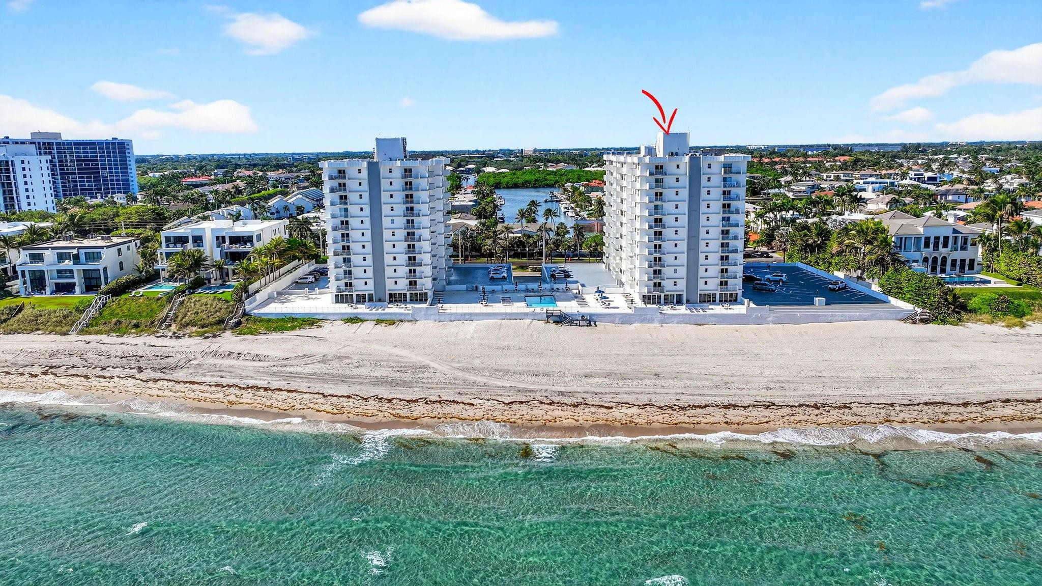 Welcome to 45 Ocean Condo in Highland Beach, Florida, where waterfront living meets modern convenience. All structural work and assessments have been completed and paid for. This 2/2 condo has 1,100 sf of finished living space with southern exposure. Situated on the 8th floor, this residence provides an elevated position within the building. The unit includes one garage stall, ensuring secure parking for your vehicle and plenty of overflow parking in lot for a second vehicle or guests. As an oceanfront property, this condominium provides direct access to the water's edge, a defining feature that enhances the coastal lifestyle. 45 Ocean Condo represents an excellent opportunity to own a well-appointed waterfront residence in Highland Beach.