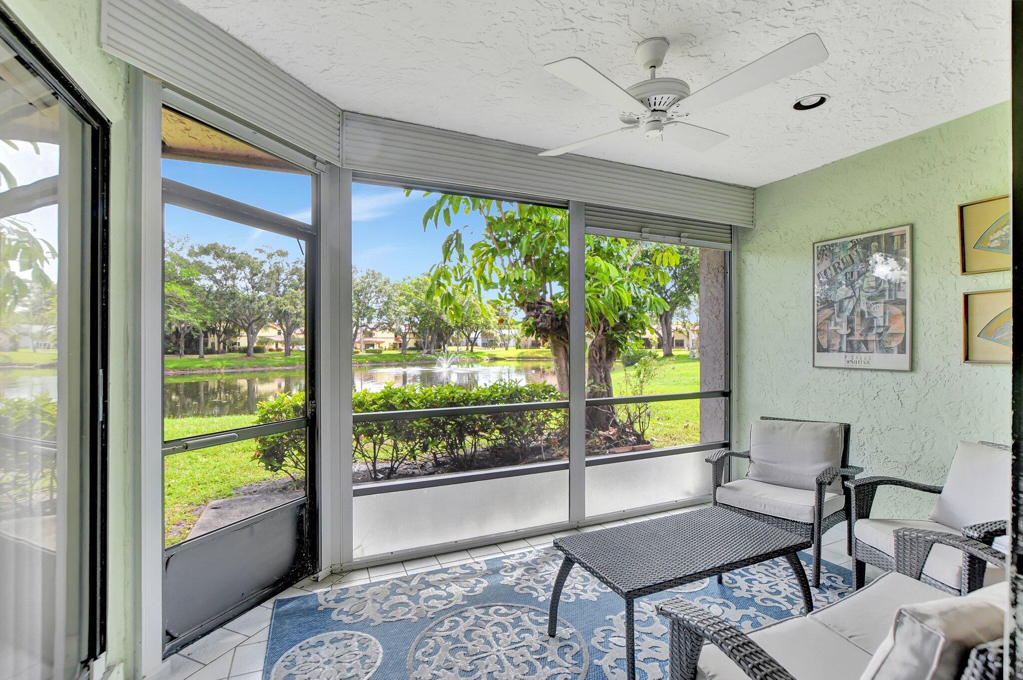 Boca Delray Golf and Country Club is a 55+ community with NO mandatory golf membership. Remodeled 2 bedrooms, 2 bathrooms, lake view villa that feels like a single-family home. NEW roof and gutters installed in fall 2024. Eat-in kitchen with new appliances, granite countertops, and sliding doors to the private courtyard. In-suite master bedroom, 2 walk-in closets, and sliding doors to the patio. Master bathroom has double sinks, separate shower and bathtub. Partial hurricane windows, lots of storage, 1.5 car garage. Many social activities at the renovated club, 24/7 manned security gate, 2 heated pools, 4 clay tennis courts, 2 pickleball courts, gym, library. The HOA includes cable, building insurance, exterior painting, cold water, reserve funds, roof mainsecurity, trash.