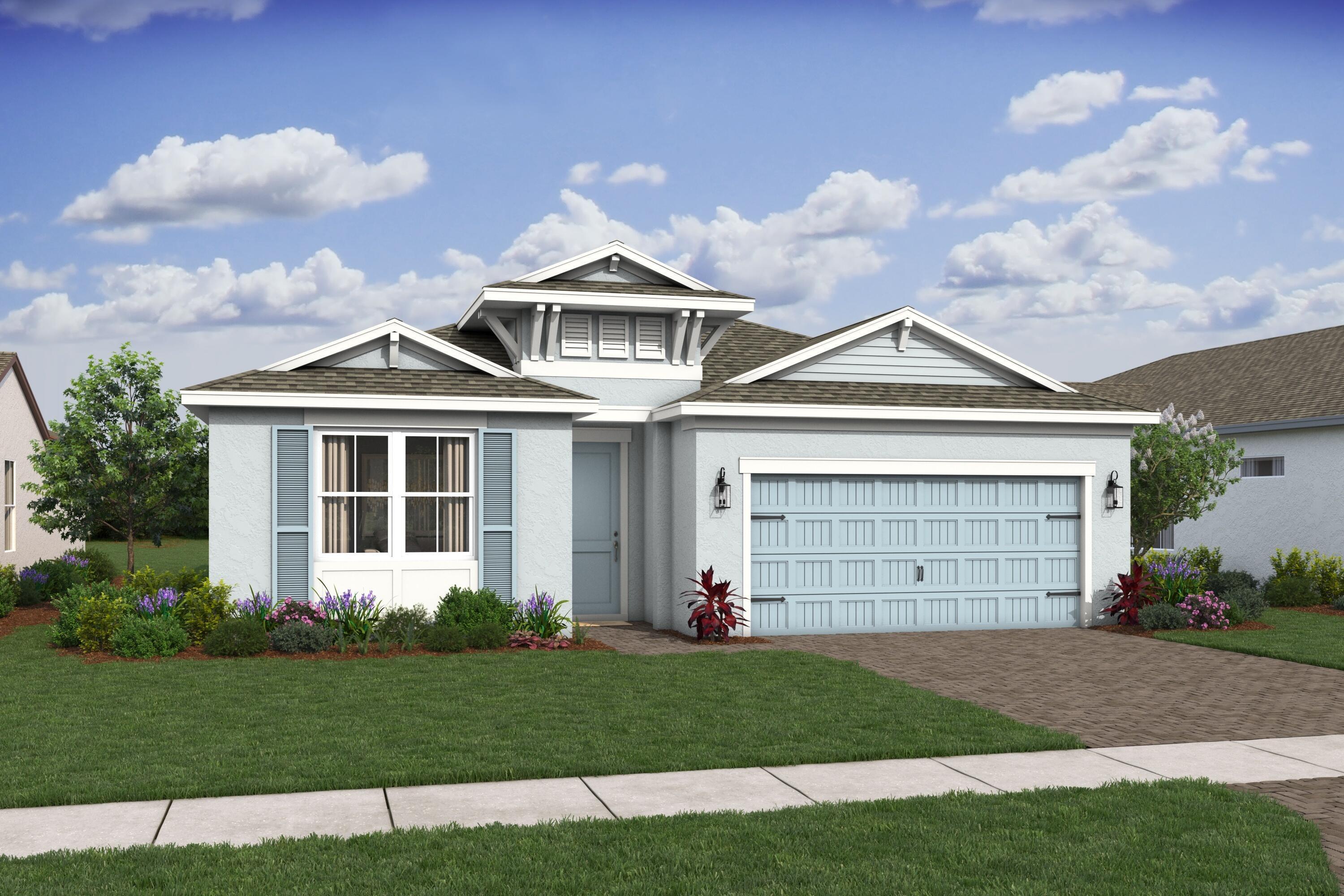 This farmhouse-inspired Astaire model is set within an amenity-rich 55+ active adult community.  This thoughtfully designed home features vaulted ceilings, beautiful preserve views, and a split-bedroom layout that blends comfort and style. The inviting kitchen showcases Brellin white cabinetry, a Soapstone Mist quartz island, and a spacious pantry, while the adjacent dining area and 12-foot multi-slide door create a seamless flow to the covered patio for effortless indoor-outdoor living. A private home office with stylish barn doors provides the perfect space for work or hobbies. The secluded primary suite is highlighted by elegant ceiling treatments, and the luxurious bath is filled with natural light, featuring dual freestanding vanities, a large shower, and a spacious walk-in closet.