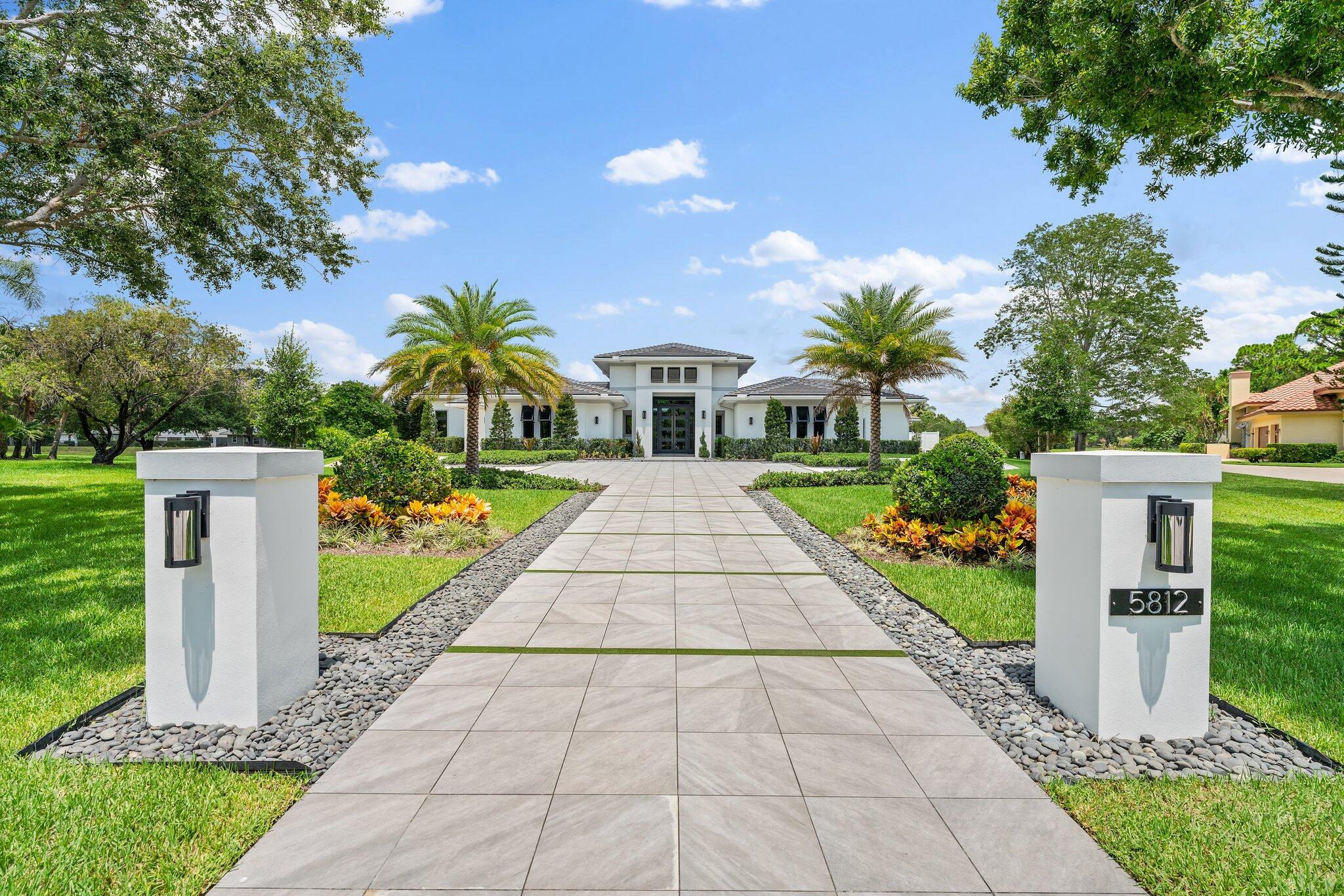 This Entertainers Dream House is located in the desired Steeplechase neighborhood with mature tree lined streets, one acre lot minimums, and is home to those seeking privacy and space. Built in 2022, this home is one of the most energy efficient homes on the market with its solar powered roof, smart home lighting system, and turfed pool area. For those who love to entertain, the open floor plan provides an excellent flow with recessed floor to ceiling sliding glass doors which lead onto the spacious patios with phantom screens. The oversized pool has a hot tub, sunken table with bench, and a sunken fire pit with plenty of space for all of your family and friends, who can comfortably stay in your detached guest house with full bedroom, bathroom, covered patio, and living area.