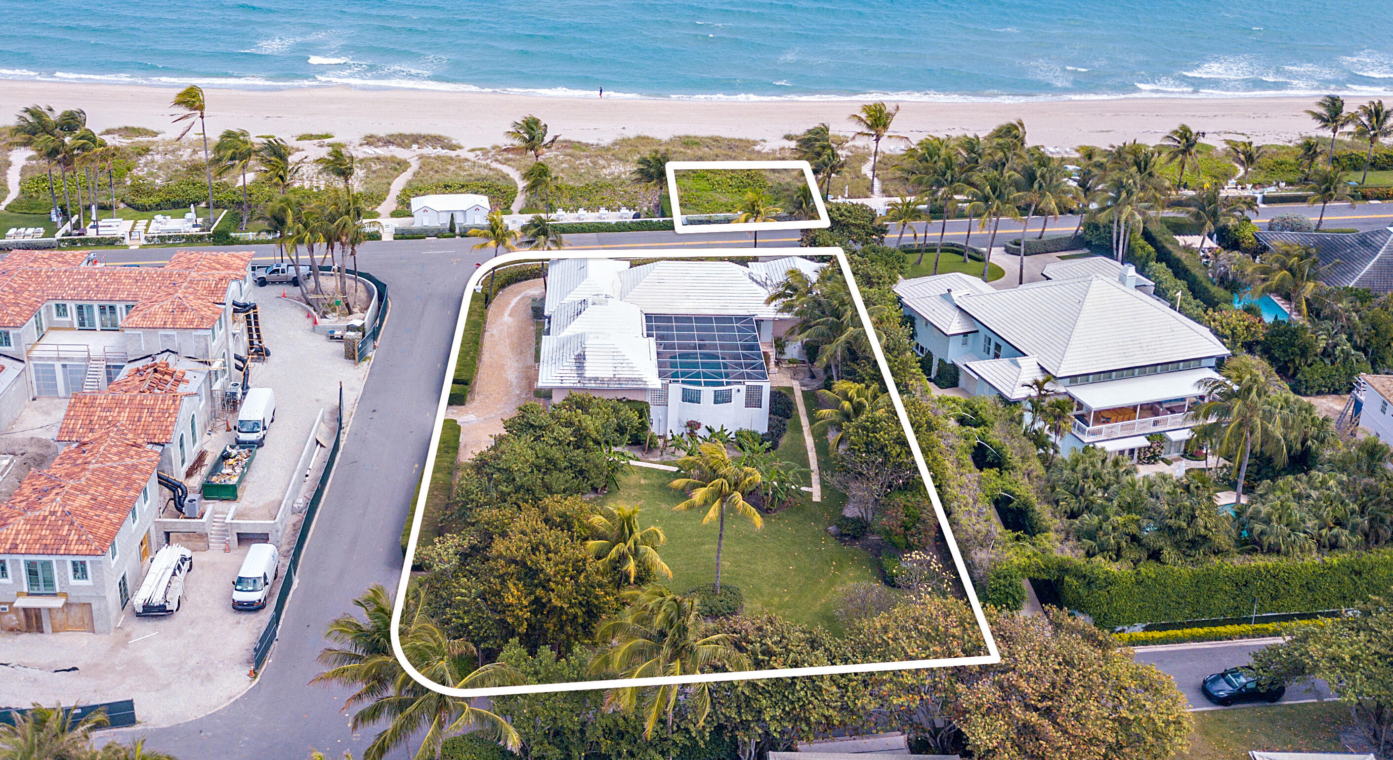 This property has over 25,000± SF of land with its own 50' x 17' private beach parcel. The elevation is superior which allows tremendous views of the ocean. Located in the desirable North End of the Island, this property sits directly across the street from the private beach parcel and has unobstructed views of the ocean. It also has deeded access to the North End's best beach cabana, the Ocean Terrace Beach Club. This is a builder's dream.