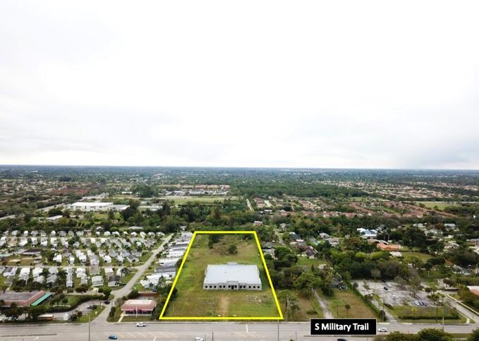 This highly sought after parcel totaling 5.62 acres, with huge commercial, office or high density residential potential. The parcel has 260 feet of frontage along the highly trafficked S Military Trail, with over 37,000 trips per day. The sale includes a partially completed building totaling 26,200 square feet. The current zoning is MUPD and the Parcel ID is 00424436380010000.