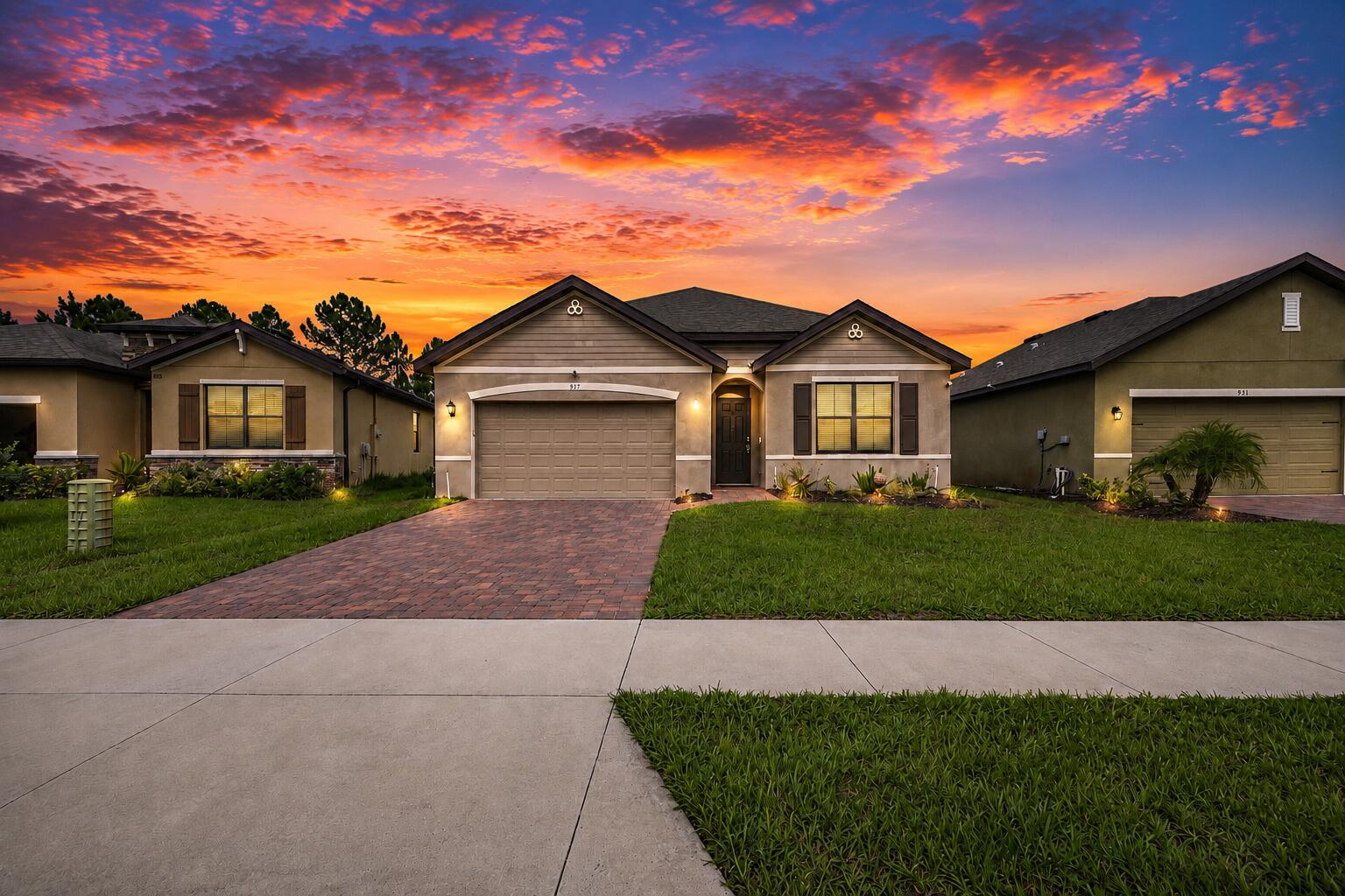 Welcome to this beautifully maintained, move-in ready home offering modern style and everyday comfort. The open-concept floor plan features luxury vinyl flooring, abundant natural light, and a custom fireplace feature wall that creates a warm, inviting living space. The kitchen boasts granite countertops, white cabinetry, stainless steel appliances, and a large center island with bar seating. The spacious primary suite includes a walk-in closet, dual vanities, and a walk-in shower. Enjoy a covered lanai overlooking a semi-fenced backyard with plenty of room to relax or entertain. Community amenities include a pool, clubhouse, and park, providing the perfect Florida lifestyle.