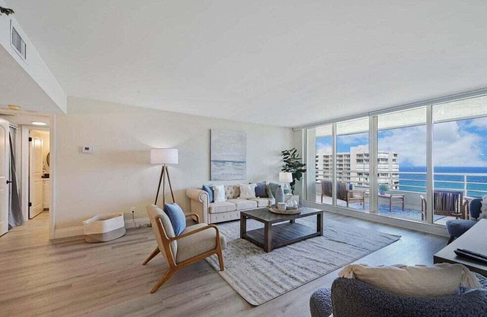 Wake up to the rhythm of the Atlantic Ocean in this stunning 16th-floor sanctuary at Sea Ranch Club of Boca. This isn't just a condo; it's a front-row seat to the best water views in Florida. From the moment you walk into the unit, your eyes are drawn to the vibrant blues of the Ocean and the winding, framed perfectly by floor-to-ceiling impact sliding glass doors. Every inch of this two-bedroom, two-bathroom residence has been thoughtfully curated for a turnkey, resort-style lifestyle. The interior feels incredibly light and airy, featuring sleek modern flooring that carries you through an open-concept layout. Step out onto the expansive balcony to breathe in the salt air and watch the sunrise, it's the ultimate spot for a morning coffee or an evening wind-down.  Resort Living at Its Finest. The Sea Ranch Club is a 38-acre private seaside retreat, offering an unparalleled lifestyle. Enjoy private beach access, a marina, five sparkling pools, gas BBQ grills, jacuzzis, five tennis courts (including four clay courts), two pickleball courts, fitness centers, card and conference rooms, lounges with kitchens, and even chipping and putting greens. The lushly landscaped walkways create a serene environment, perfect for leisurely strolls. With 24/7 security, a gated guardhouse, and front desk concierge service, every detail is designed to elevate your living experience. Whether you're looking for relaxation, recreation, or both, Sea Ranch Club has it all. Don't miss your chance to live in this exclusive seaside enclave! A private deeded beach entrance just steps away from the guard house. ONE ASSIGNED PARKING SPOT INSIDE THE GARAGE. ONE STORAGE UNIT INCLUDED IN THE RENT.