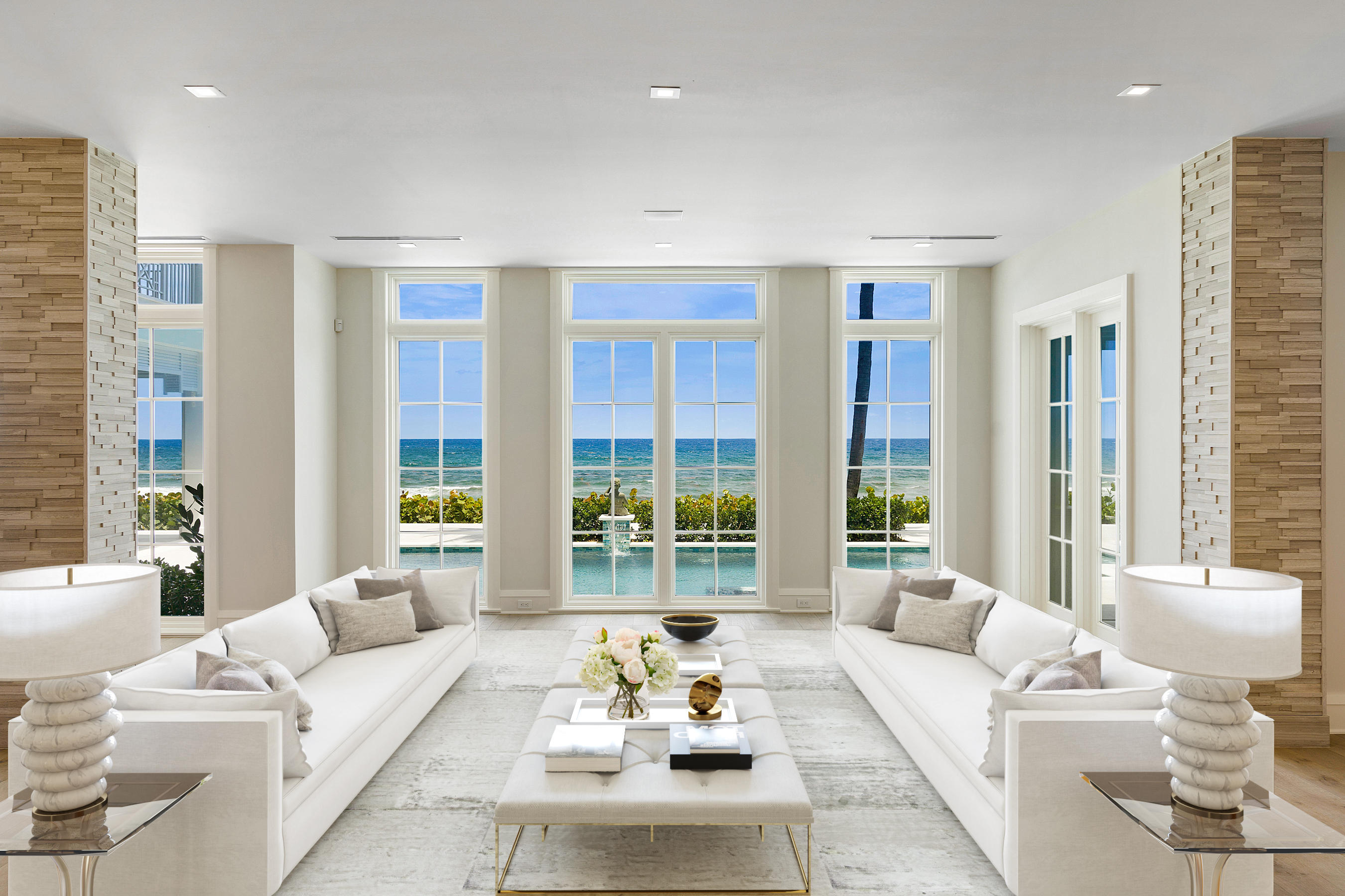 Nestled 24' in elevation high above the sweeping dunes, 3777 N Ocean Blvd. in Gulf Stream provides panoramic ocean vistas from nearly every vantage point.  Newly built by Palm Beach Builder Fair Dinkum and designed by Smith and Moore architects, the Key West transitional residence represents the newest and latest in building standards.  Taking full advantage of the breathtaking setting the estate features over 14,222 living area, with 7BB/10.3BA, temperature controlled wine cellar accommodating 2,900 bottles, Entry level art gallery, hobby room, seaside gourmet kitchen showcasing a  fully equipped butler's pantry, morning room, open dining room with cathedral ceilings, expansive living room, Club Room designed for theatre, Billiards room, 5 car garage with 6 additional under roof parking spaces, all combine to create the perfect spot for the art and car aficionados in us all. Additionally there is an ocean facing loggia complete with kitchen, and fireplace which are surrounded by a pool and spa. Made for entertaining and everything the Florida lifestyle has to offer.