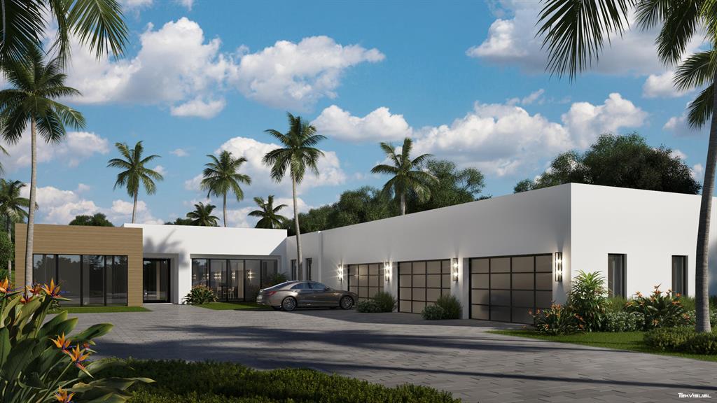 New Construction Ready Fall 2022 - Contemporary estate home on a large 4.2 acre private direct intracoastal lot.  Bring your yacht and your car collection!  Single level living with 3 Bedrooms + Media + Office in main home and a detached guest house that includes a suite with kitchen & bath.  8 car garage spaces with room for stacked lifts.  Dramatic entry ways, over-sized glass windows & sliders with exceptional resort style pool and lushly landscaped views, volume 13ft ceilings, large open indoor & outdoor spaces, all bedrooms have ensuites.   A state-of-the art custom home w/ exceptional attention to detail including decorative wood ceilings, dropped ceilings, custom fireplace, wine storage, double kitchen island, owner's retreat, spacious covered loggia, and so much more coming soon!