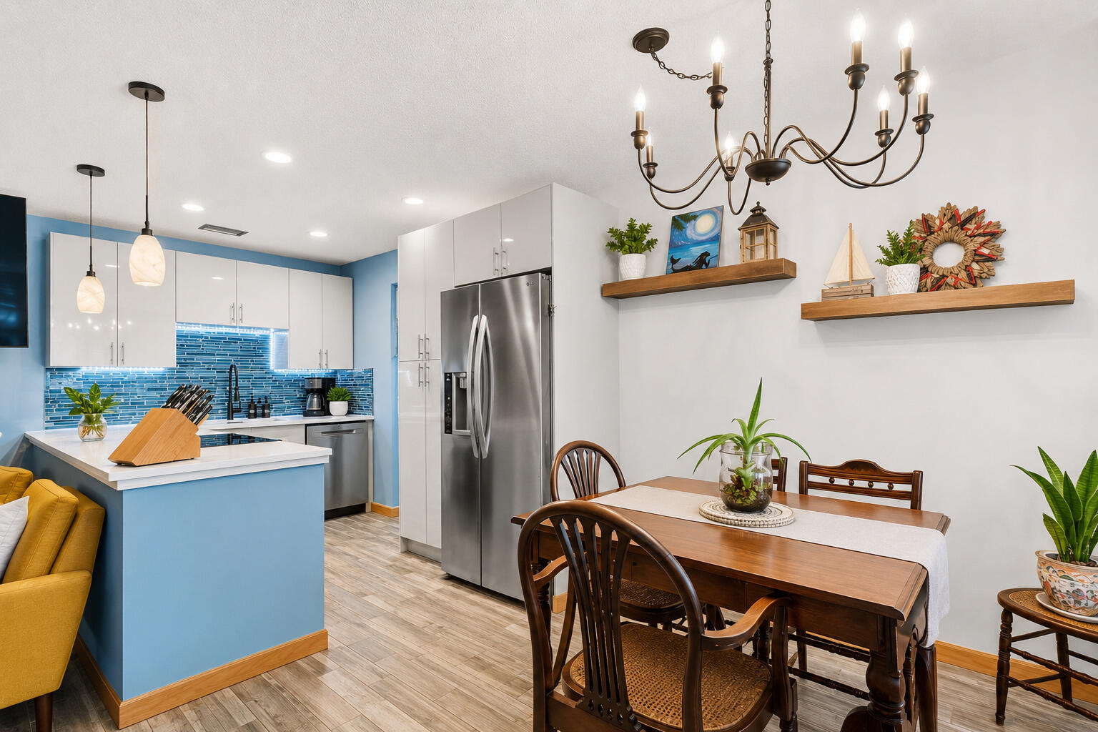 Beautifully remodeled 1BR/1.5BA condo in the desirable 55+ community of Vista Royale. This unit features a completely updated kitchen, luxury flooring throughout, and an open-concept kitchen/living/dining layout perfect for easy living. Enjoy custom closets, a stylish barn door detail in the bath area, shiplap accents that add warmth and character, and thoughtful finishes from top to bottom. Community amenities include pool and tennis courts. Conveniently located just minutes from shopping, dining, and approximately 10 minutes to the beach. This one will not last. All measurements approximate.