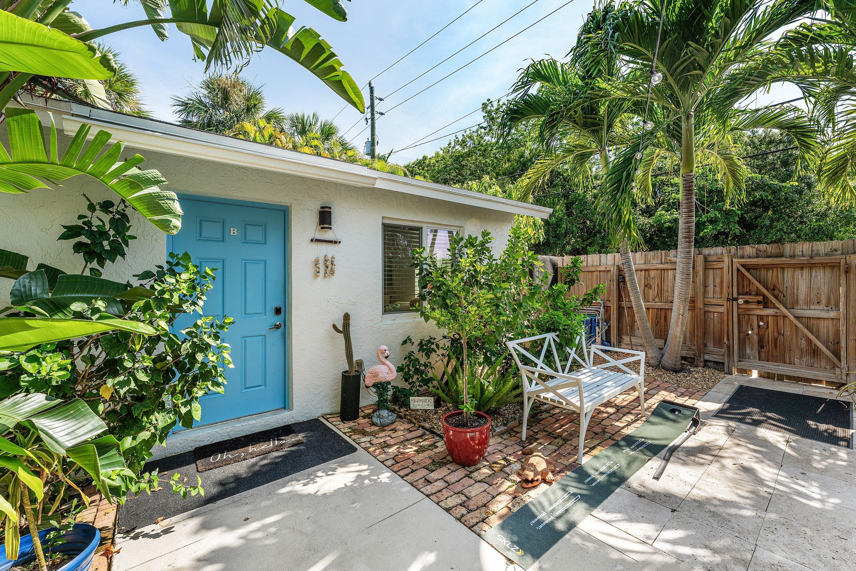 Experience the Delray Beach lifestyle in this private 2-bedroom villa with a large saltwater pool, located in the highly sought-after Palm Trail neighborhood. This fully furnished, turnkey retreat offers 2 bedrooms and 1 bathroom, located in a meticulously maintained boutique community offering tranquil living for all residents. A secluded oasis, featuring a spacious outdoor private living area, ideal for entertaining or soaking up the Florida sun.  Resort-style setting just a short walk to the beach and Atlantic Avenue, where you'll find the best of Delray's shopping, dining, and nightlife. Pet-friendly and thoughtfully designed for comfort and convenience - just bring your bags and settle in!