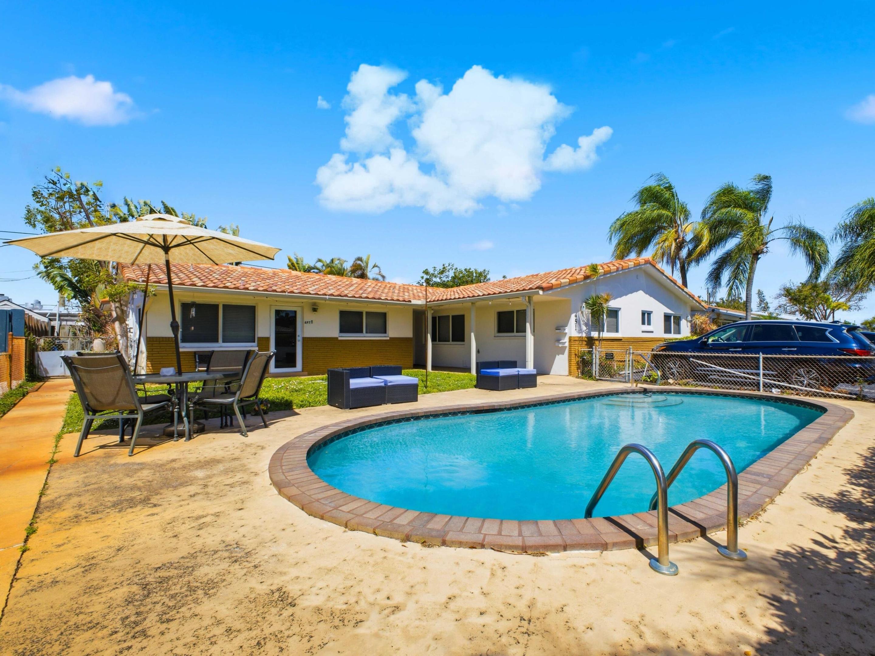 Cash-flowing duplex with pool just minutes to the beach—positioned in one of Pompano Beach's fastest-growing areas. Located near the rapidly growing downtown corridor, with easy access to I-95, major South Florida hubs, top-rated schools, parks, shopping, dining, and entertainment. This income-producing property delivers immediate cash flow with both units currently rented—ideal for investors looking to secure a high-demand asset with strong appreciation potential. The property features two updated and well-maintained units: Unit B offers 3 bedrooms and 2 baths, including a very large utility/laundry room and an expansive flexible space in the rear—perfect for a family room, office, playroom, or game room.  Unit A is a 2-bedroom, 2-bath with its own comfortable layout. Both units enjoy private backyards, providing added privacy and outdoor living. Both residences have been updated with modern kitchens and bathrooms, impact windows and doors, newer appliances, and fresh interior and exterior paint. No carpet throughout, newer tile flooring, and a newer roof add to long-term value. Each unit includes its own washer and dryer along with generous storage space. Additional highlights include separate electric meters, Ample parking accommodating several vehicles, a shared pool, and a fenced layout offering added privacy. The landlord currently maintains the pool and landscaping for convenience. No HOA approval required. A great opportunity for both first-time and seasoned investors looking to expand their portfolio in a prime Pompano Beach location.