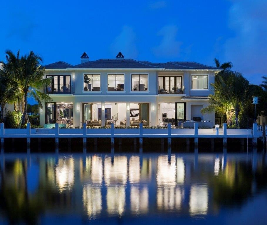 "New" Streamline Georgian deepwater estate with a chic modern flair on 90+/- feet of water frontage by prestigious Frankel Estate Homes. Impressive light and water filled views from all major rooms. Outdoor entertaining is enjoyed at the expansive loggia, grilling station and resort-like 60ft pool with spa and sun shelf entry. Yacht dockage just off the ICWW and minutes to the Hillsboro Inlet. Shown by appt. only