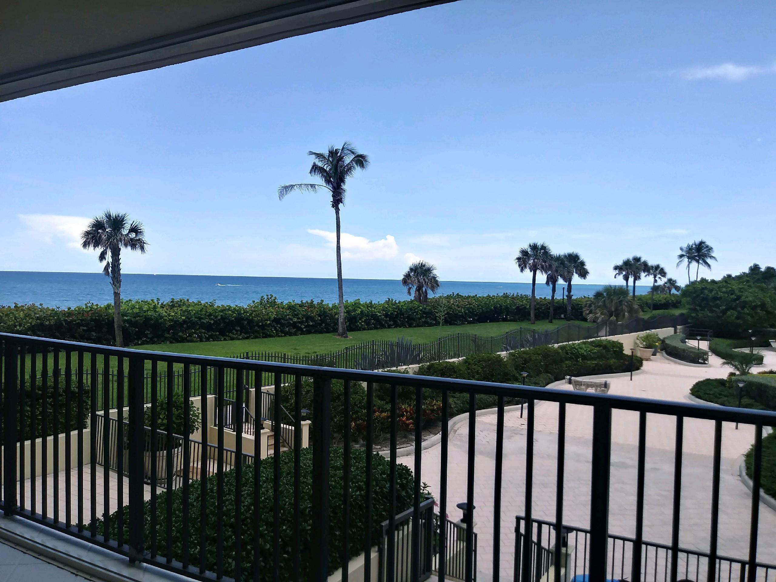 Welcome to Ocean Trail Condos in Jupiter, paradise awaits in this well-appointed two-bedroom, two-bathroom condominium. Situated on the first floor (the second level is the first floor), this 1,170 square-foot residence offers relaxation with a million dollar, direct, southern exposure, oceanfront view. Two newly-renovated full bathrooms help provide modern comfort in a comfortable condo. This rental includes one garage covered parking space, adding practicality to the coastal location.  Owners will consider single-month rentals.  Available for Dec 2026-mid March 2027.