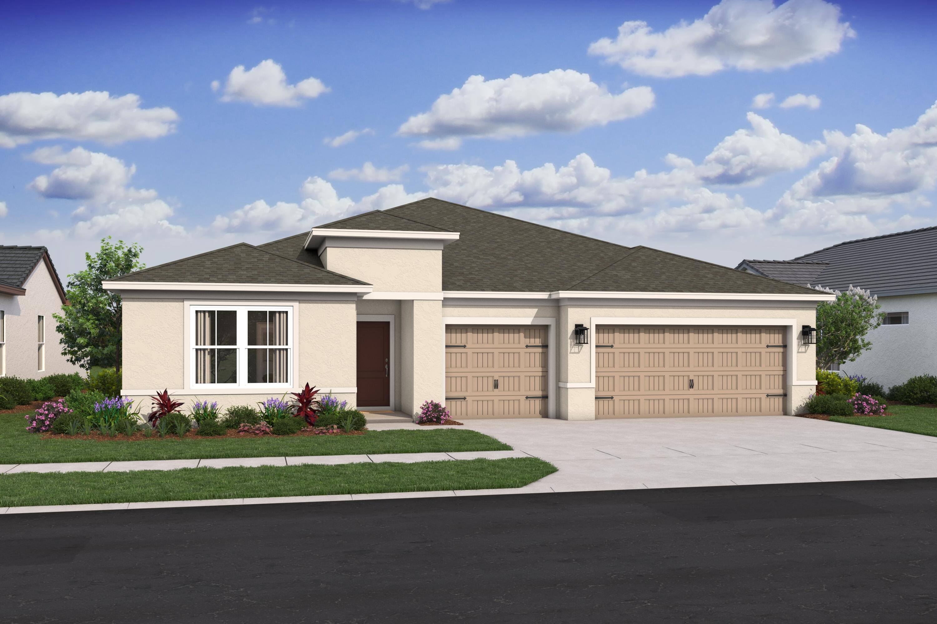 An expansive open-concept design welcomes you into this beautifully appointed Aegean floorplan in Palm Bay with NO HOA!! The spacious kitchen is the centerpiece of the home, featuring upgraded white cabinetry and a large island overlooking the great room and dining area—perfect for everyday living and entertaining. The private Extra Suite Plus offers its own entrance, living area, bedroom, and full bath, making it ideal for multigenerational living, guests, or extended family. The tranquil primary suite provides a relaxing retreat with a thoughtfully designed bath and modern finishes. Additional highlights include impact hurricane glass throughout, plank tile flooring, installed gutters and a covered patio for enjoying Florida's outdoor lifestyle. Schedule your tour today!