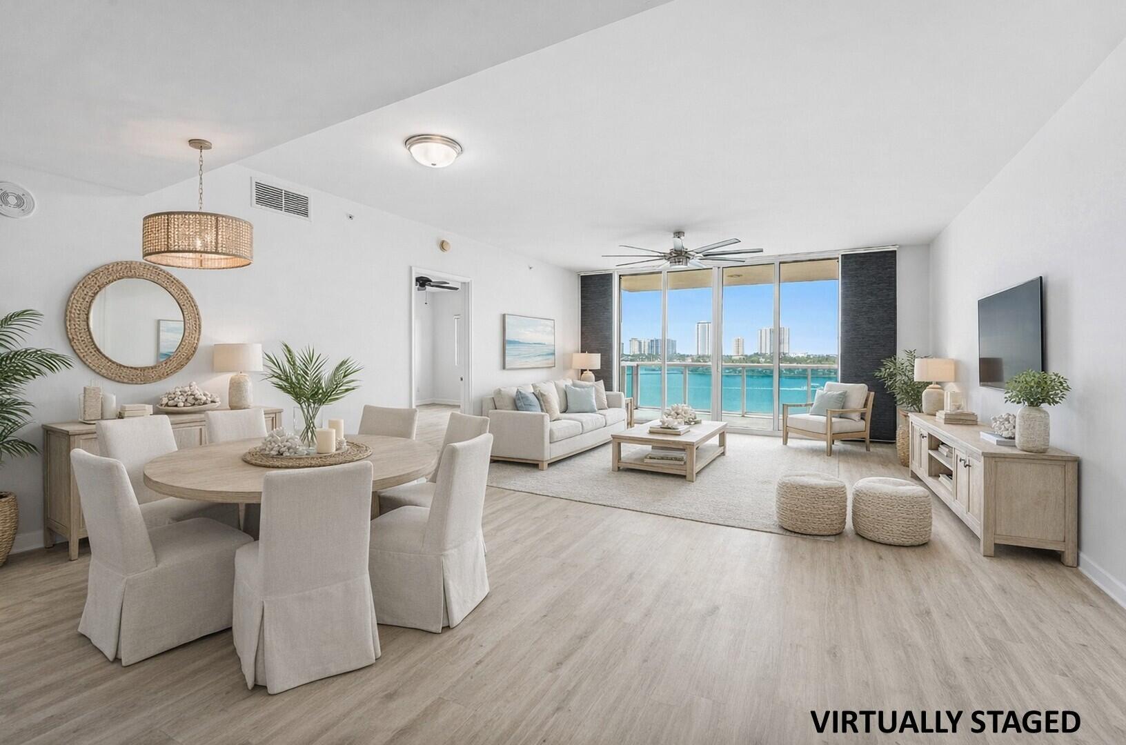 6th floor 2BR + bonus room/den, 2BA condo with east/sunrise views overlooking the Intracoastal. LVT floors throughout (except primary bath), glass enclosed primary shower, a/c under 2 years old, built-ins in all closets. Impact glass, semi-private elevator access. Open concept, neutral colors, split floor plan. Spacious owners suite w/his & her walk-in closets. Primary bath w/double vanity, jetted bath, water closet. Assigned garage parking (close to elevator!) & climate-controlled storage unit. 24/7 manned gate, valet, NEWLY renovated rooftop oasis w/pool, spa, BBQ areas, tennis, pickelball, & bocce. Clubhouse, billiard room & fitness center, walking path w/gazebo, Adjacent marina w/dry docks, minutes to the ocean, no fixed bridges. Pet friendly.