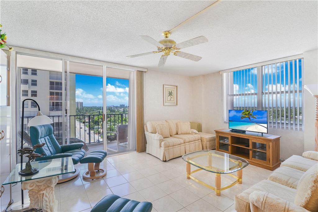Enjoy beautiful ocean and Intracoastal views from the extended balcony of this lovely beachfront SW corner unit. Sold fully furnished, tiled throughout, huge walk-in closet in primary bedroom, Murphy bed in guest bedroom. Customize the kitchen as you would like it. Resort-like amenities for residents and their guests including 2 pools,  2 gyms, cafe serving breakfast and lunch, bar with flat screen TVs, bbq grills and picnic tables on the beach. Can rent immediately once per year. Cable, water, sewer included with monthly maintenance. Wonderful convenient location in newly revitalized Pompano Beach, walk to shopping, 4 star oceanfront dining, tiki bar, fishing pier, free electric transportation along the beach and so much more to come.