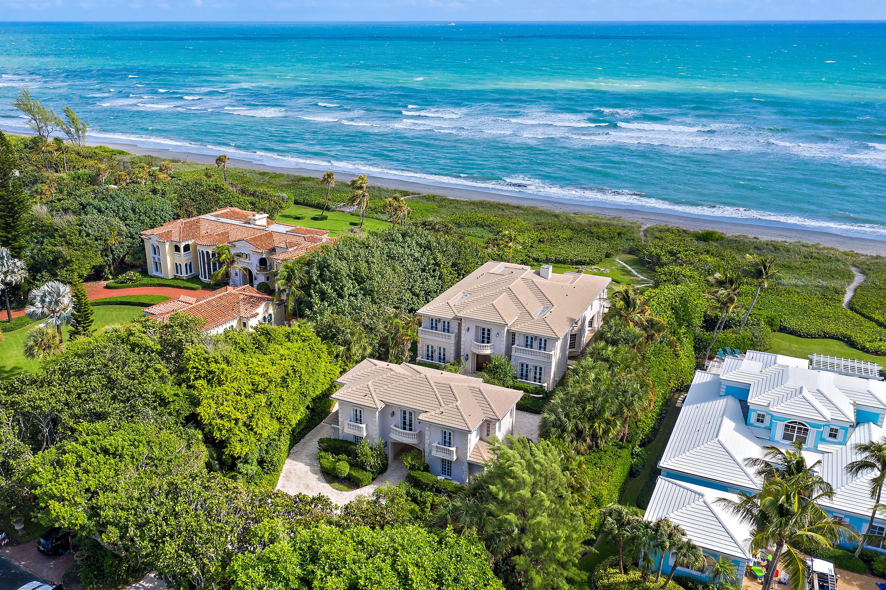 Rare Opportunity to purchase a newer home on Jupiter Island built in 2006 of impeccable design and construction. The parcel is superb with 100 feet of direct ocean frontage and natural foliage creating a private, tranquil setting. Ocean views from almost every room. The attention and dedication to the composition and appointment of interiors is exemplary, distinguishing this home as a true work of art. The quality elements; custom cabinetry, wood/stone flooring, polished bath + kitchen fittings, and artisanal tile and millwork provide a natural sense of contented beauty. A grand yet welcoming feel is conveyed throughout. Impact Glass,CBS Construction, Elevator, Oceanfront pool and spa, Climate controlled garage. Close to Stuart Jetport and approximately 45 min to PBI Airport.