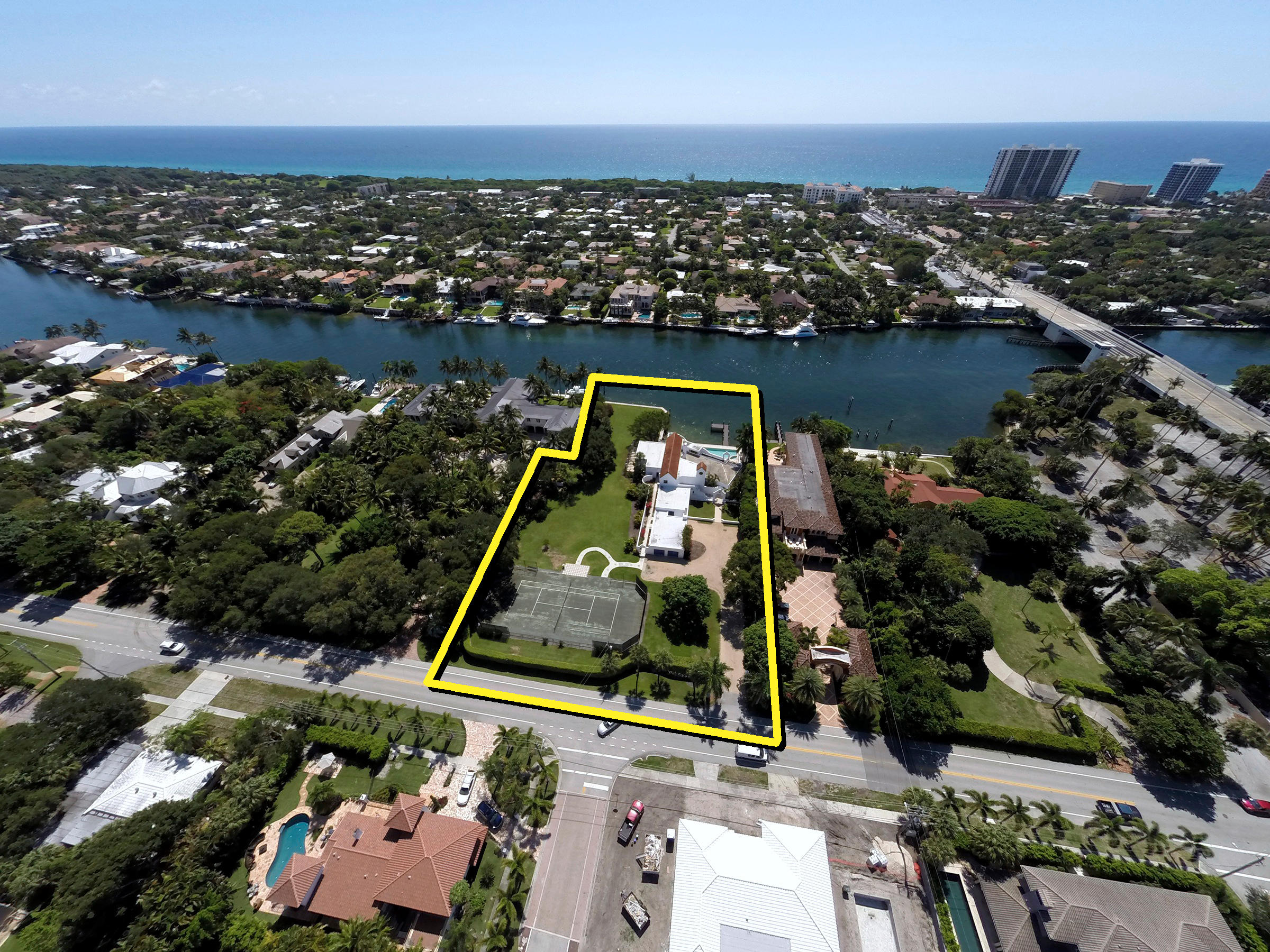 This Magnificent double home site located on prestigious NE 5th Avenue in the heart of Boca Raton.  The property boasts approximately 180 feet of direct intracoastal non-wake waterway.  The lushly landscaped grounds encompass approximately 1.6 acres of sought after land and affords the opportunity to custom build in one of the most desirable waterfront areas in Boca Raton.