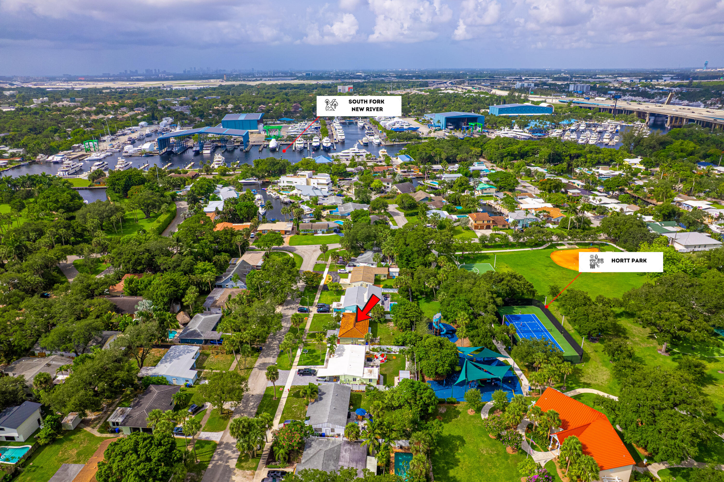 Situated in desirable Shady Banks, this home offers strong renovation potential in an established east Fort Lauderdale neighborhood. Just one street from Hortt Park and minutes to downtown, marinas, the airport, and major routes, the location offers easy access to recreation, waterfront amenities, and everyday convenience. Enjoy a relaxed outdoor lifestyle with nearby parks, tennis, volleyball, fitness stations, nature trails, and boating views along the New River. The home features terrazzo flooring, abundant natural light, inside laundry/pantry off the kitchen, and a large fully fenced lot with a spacious backyard and room for a pool. One way in and out, surrounded by the river, Shady Banks is a true hidden gem.