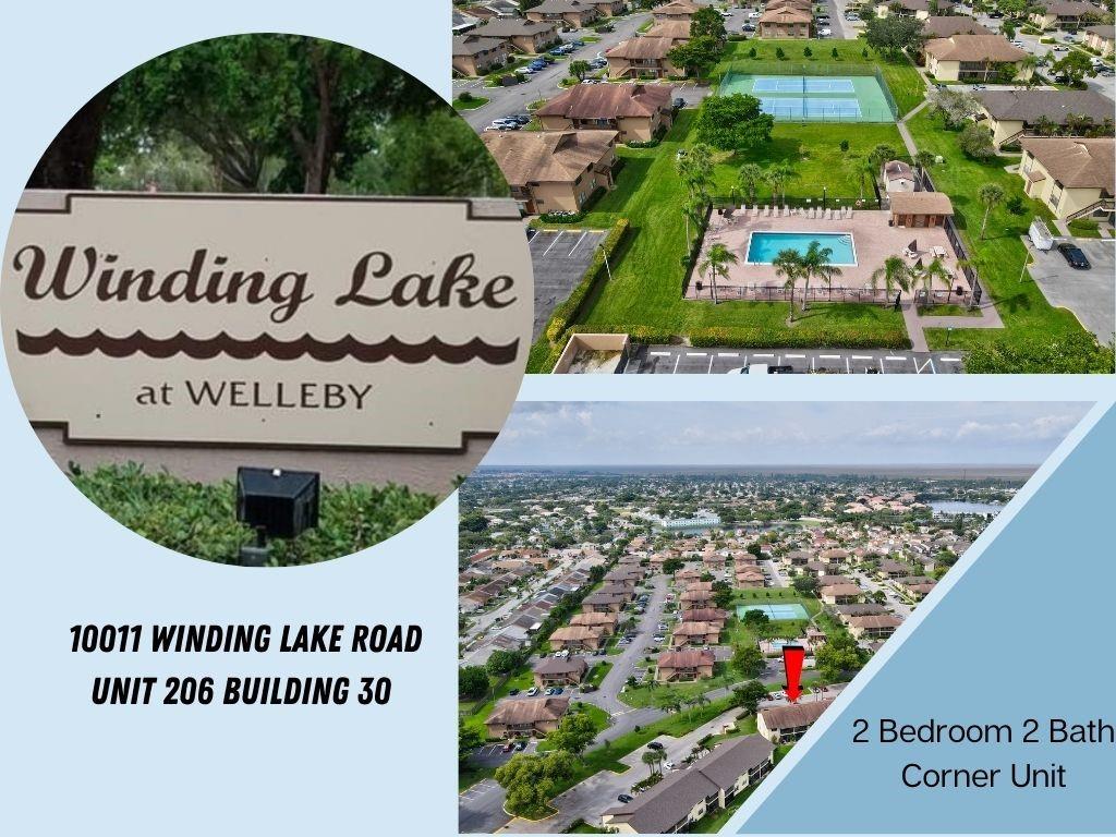 Great Location! 2nd Floor Corner Unit- 2 Bedrooms 2 Baths located in the Heart of Sunrise. Lushly landscaped-Well maintained Community with Pool and Tennis Courts.  This lovely unit features Vaulted Ceilings, laminate floors, updated guest bath.  Beautiful  Long Lake View.  Washer/Dryer in unit. Your screened in balcony will feel as if you are on vacation everyday.  Pets Allowed- No-Age-Restrictions. Designated Parking Spot & lots of Guest Parking.  Low Maintenance Fee. Winding lakes Maintenance Fee $226 monthly & Welleby Master Fee $36 Qtrly.  Easy access to Sawgrass Expressway, 595 as well as Ft Laud Airport & beaches. Close to Lots of Shopping/Sporting Events. Sawgrass Mall & BB&T Center are just around the corner. Great Deal wont last long!*Submit Proof of funds with cash offers. Budget, Application  Must make application with Winding Lakes II and Welleby Management