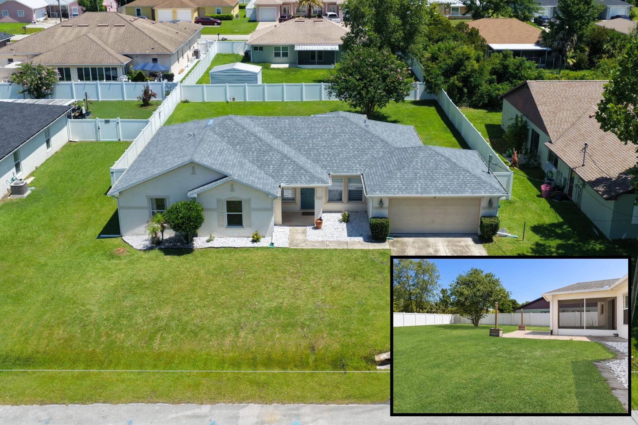 *NEW ROOF JUST INSTALLED!* Your search for a true 4-bedroom, move-in ready home in Palm Coast ends at 27 Wood Arbor Lane! Built in 2006 and offering nearly 1,800 sq ft of living space, this beautifully updated home delivers the modern features today's buyers want—without the stress or cost of renovations! Step inside to a bright, open-concept floor plan with luxury vinyl plank flooring throughout and a seamless flow between the kitchen, dining, and living areas—perfect for both everyday living and entertaining.  The fully remodeled kitchen serves as the heart of the home, showcasing a large island, pantry, and stylish, functional finishes—complemented by a full suite of included appliances updated in 2021, including the water heater, refrigerator, dishwasher, garbage disposal, and washer and dryer. Both bathrooms have been tastefully renovated, giving the home a clean, modern feel from top to bottom! Enjoy peace of mind with some major upgrades already complete, including a 2021 HVAC system with an active service plan and a whole-house water filtration system. The split-bedroom layout offers privacy, with a spacious primary suite featuring a walk-in closet and en-suite bath. The fourth bedroom provides flexibility—ideal as a home office, gym, playroom, or guest retreat, easily customized with an armoire or built-ins. Outside, the possibilities continue. Situated on a .23-acre lot, the fully fenced backyard is oversized and ready for your vision—whether that's a custom pool, outdoor kitchen, or expanded entertaining space. The screened lanai and custom paver patio are already in place, giving you a head start on creating your dream backyard! Additional highlights include an oversized 2-car garage, no HOA, public utilities, and a quiet location in the desirable Pine Lakes neighborhood. Conveniently located just minutes from shopping, dining, schools, and the beautiful shores of Flagler Beach, this home offers the perfect blend of comfort, convenience, and Florida lifestyle. You've worked hard for a home that checks every box—updated, spacious, and ready now. Don't wait! Schedule your private showing today and start your next chapter in Palm Coast the moment you walk through the door!