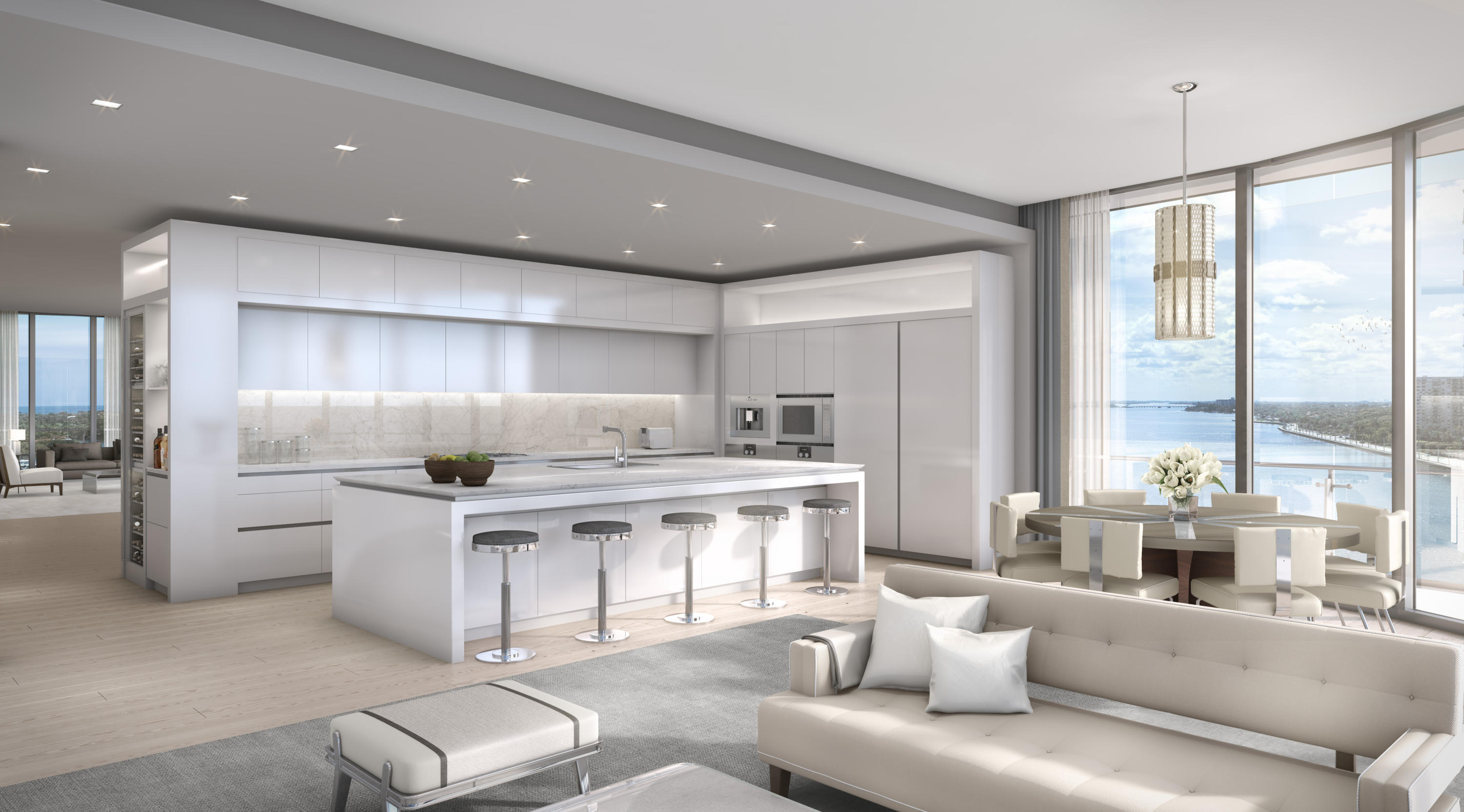 Iconic 25-story new development with unobstructed ocean / Intracoastal views steps from Palm Beach. Flow - through residences offer dramatic ceiling heights, floor - to - ceiling glass, expansive balconies.  Amenities include pools, salon, spa, gym, valet.