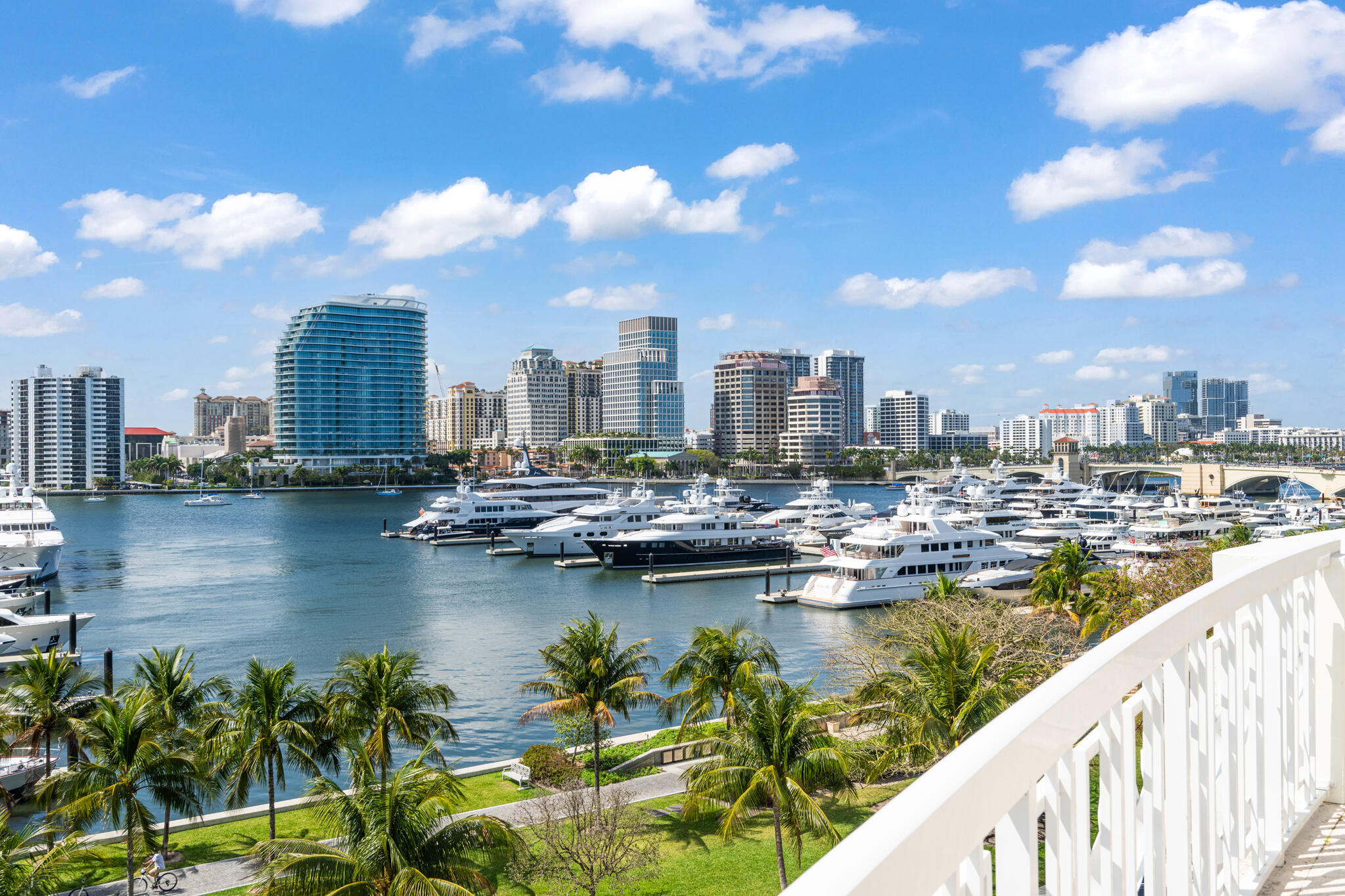 Relish one of the best water views in all of Palm Beach from this spacious penthouse with over 1,300 sf of wrap around terraces, perfect for outdoor entertaining and enjoyment with views up and down the Intracoastal.  Located on the Intracoastal waterway overlooking the Peruvian town docks.  The apartment has a spacious open floor plan for living room, dining area and kitchen, with split bedrooms, with each room overlooking the Intracoastal.  An added bonus is a one-bedroom guest apartment downstairs on the ground floor.  One covered parking with additional outdoor parking.  Pet friendly.  Excellent full-service building with 24 hr. doorperson, heated pool and only steps to world class shopping on Worth Avenue, restaurants and the beach.
