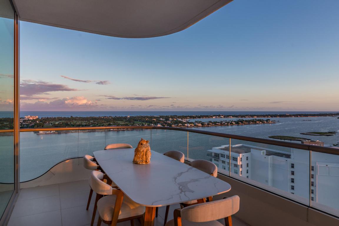 Stunning 3 bedroom, 3.5 bathroom La Clara unit with 360 views of Palm Beach County. Meticulously upgraded, renovated and decorated the upgrades include wall to ceiling stone in the two guest bathrooms, audio/video system throughout, automatic blinds as well as flush mount light fixtures and AC vents throughout the unit. Most walls have been upgraded to level 5 and then finished with Venetian plaster, while other walls have designer wallpaper. Primary bedroom closets upgraded with high end wood-built ins. With unobstructed views to the east, east and south from the 1,100 sq ft balcony, this condo offers private Palm beach living while experiencing the most stunning sunrises and sunsets.  Located on Flagler Drive with direct Palm Beach views. Close to Worth Avenue, City Place, NORA, PBI Airport, 5- Star fine dining, the Atlantic Ocean and its fine white sand beaches.